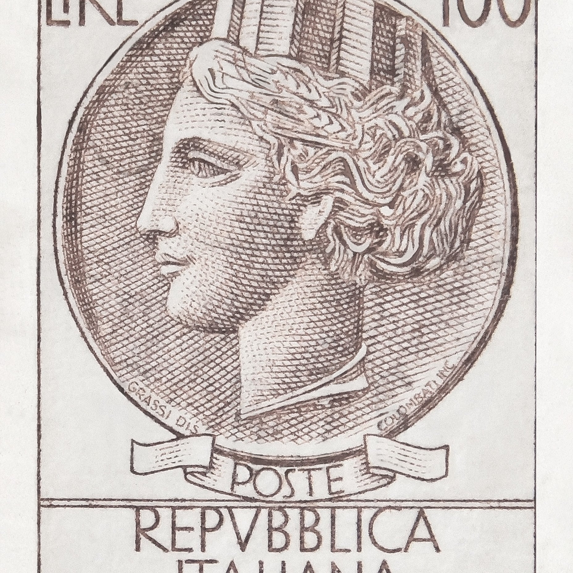 100 Lire Italian Postage Stamp Vintage Poster