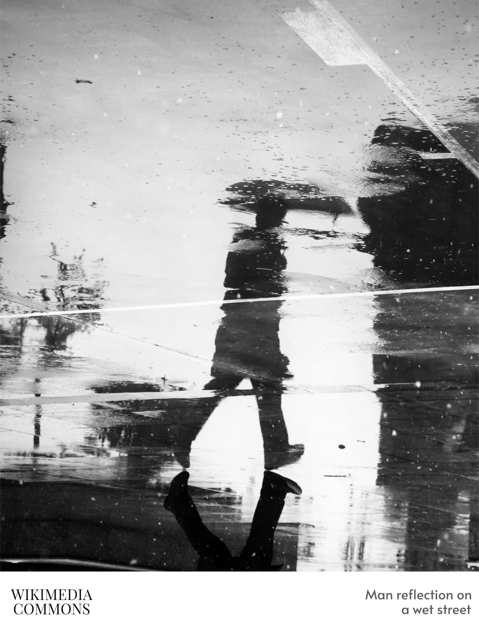 Man Reflection on a Wet Street Black & White Photography Poster
