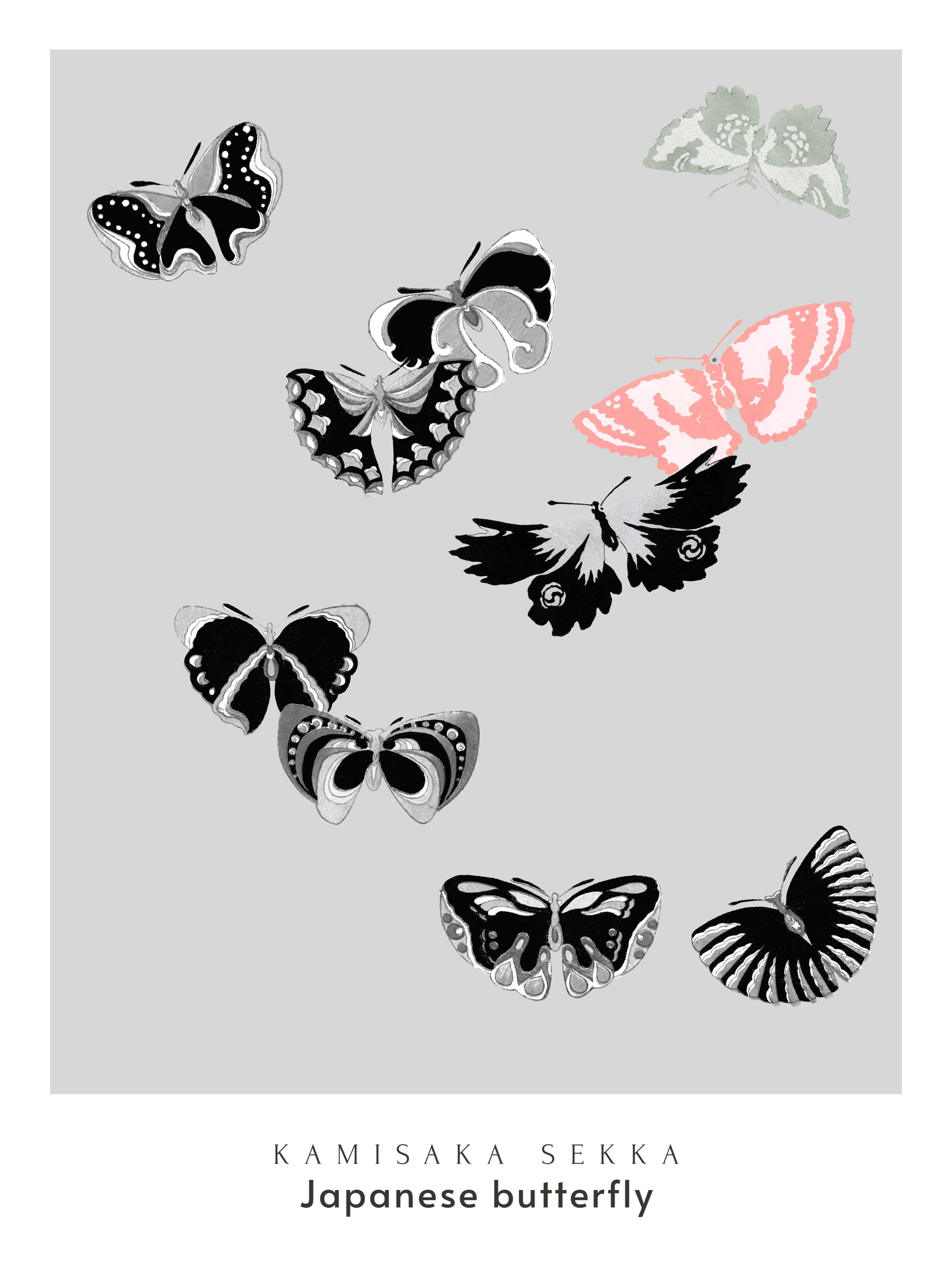 Japansk sommerfugl Kamisaka Sekka kunsttrykk