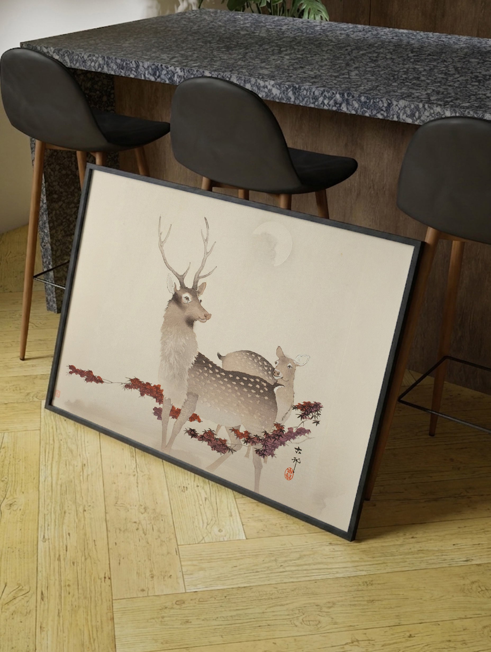 Two Deer Ohara Koson Art Print - Japanese Poster Mockup