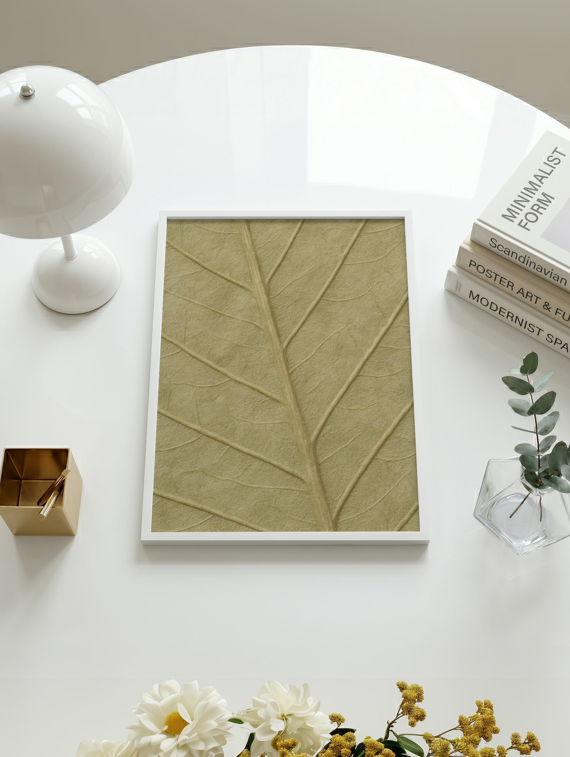Plakat med bladtekstur og botanisk mønster
