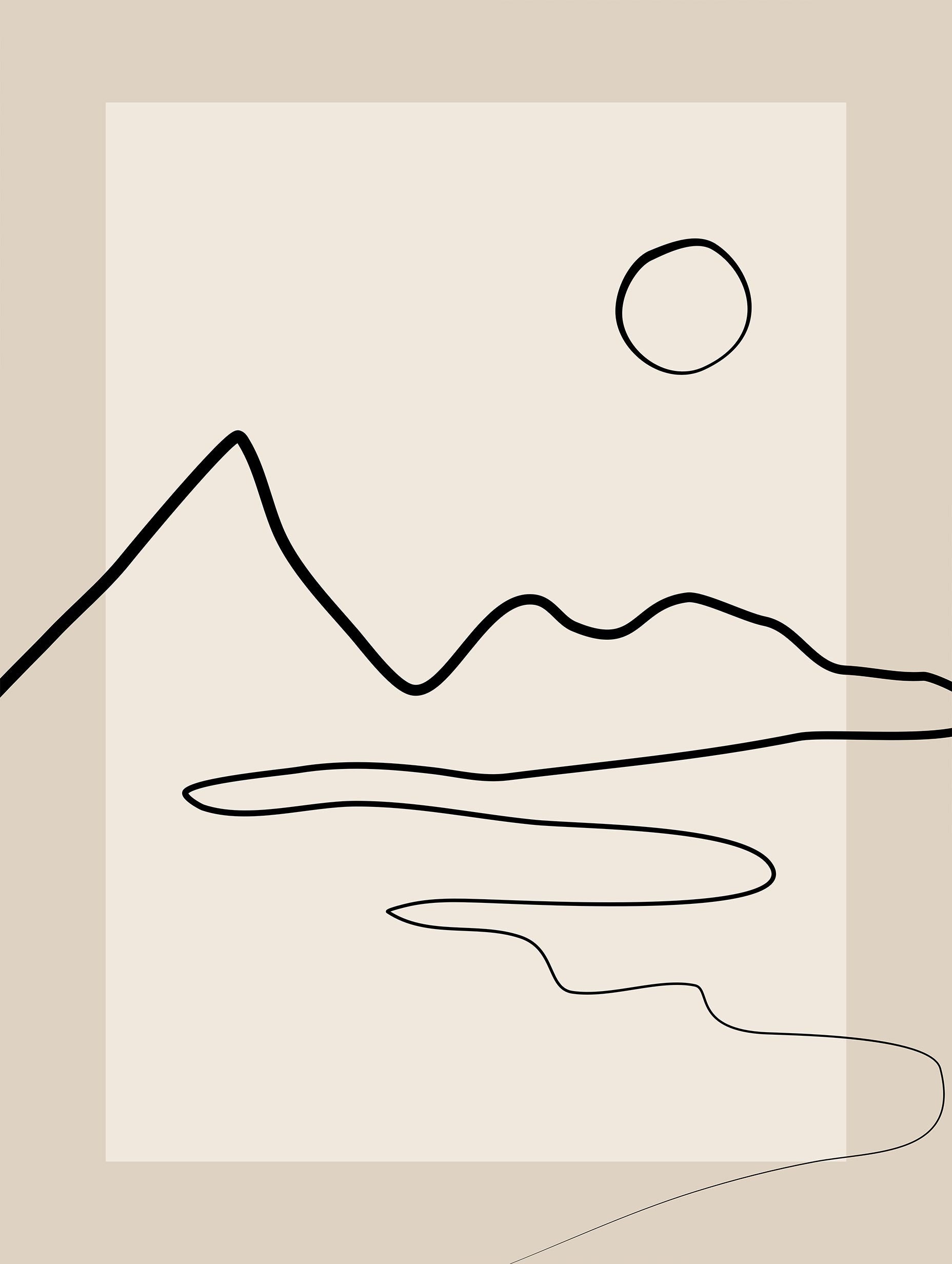 Elena Ristova - Minimalist Line Landscape with Sun Poster