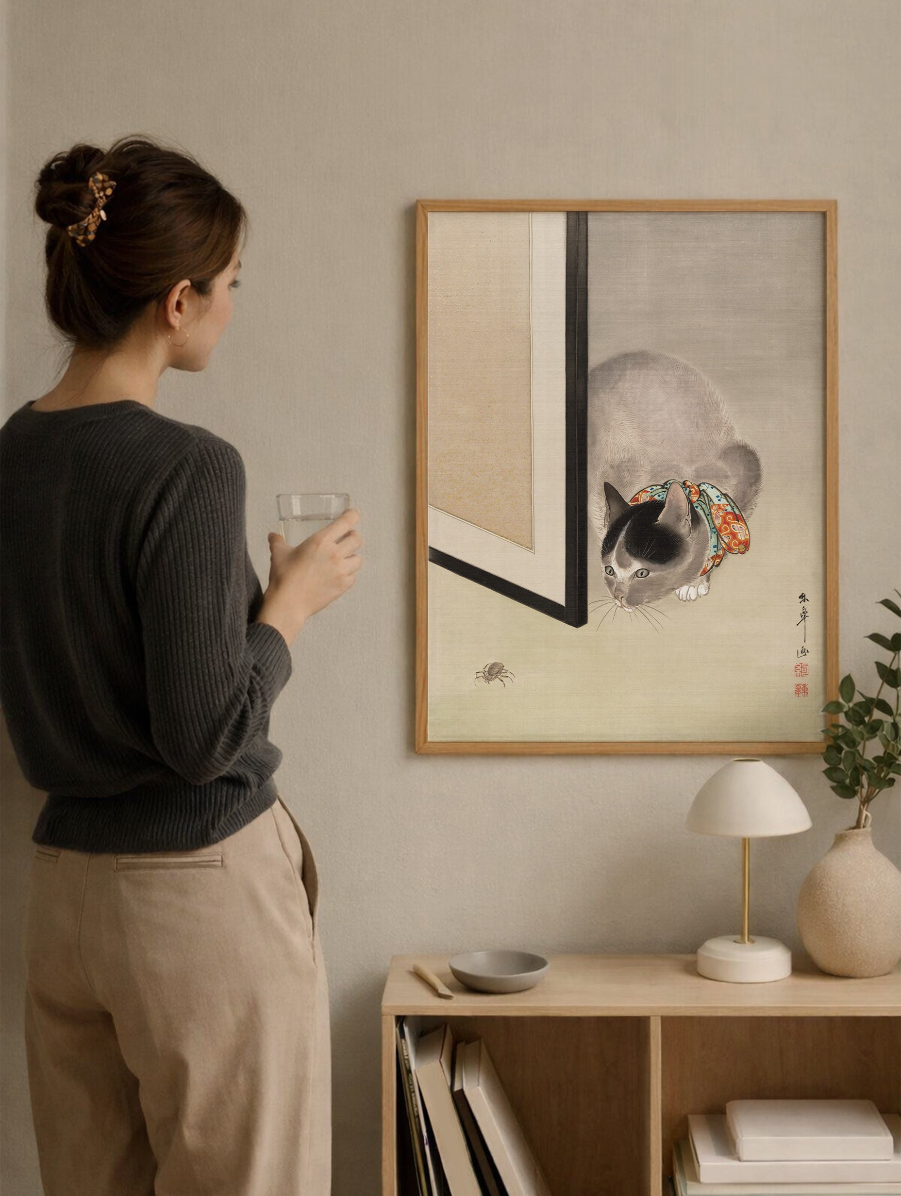 Cat Watching a Spider - Ōide Tōkō Art Prints