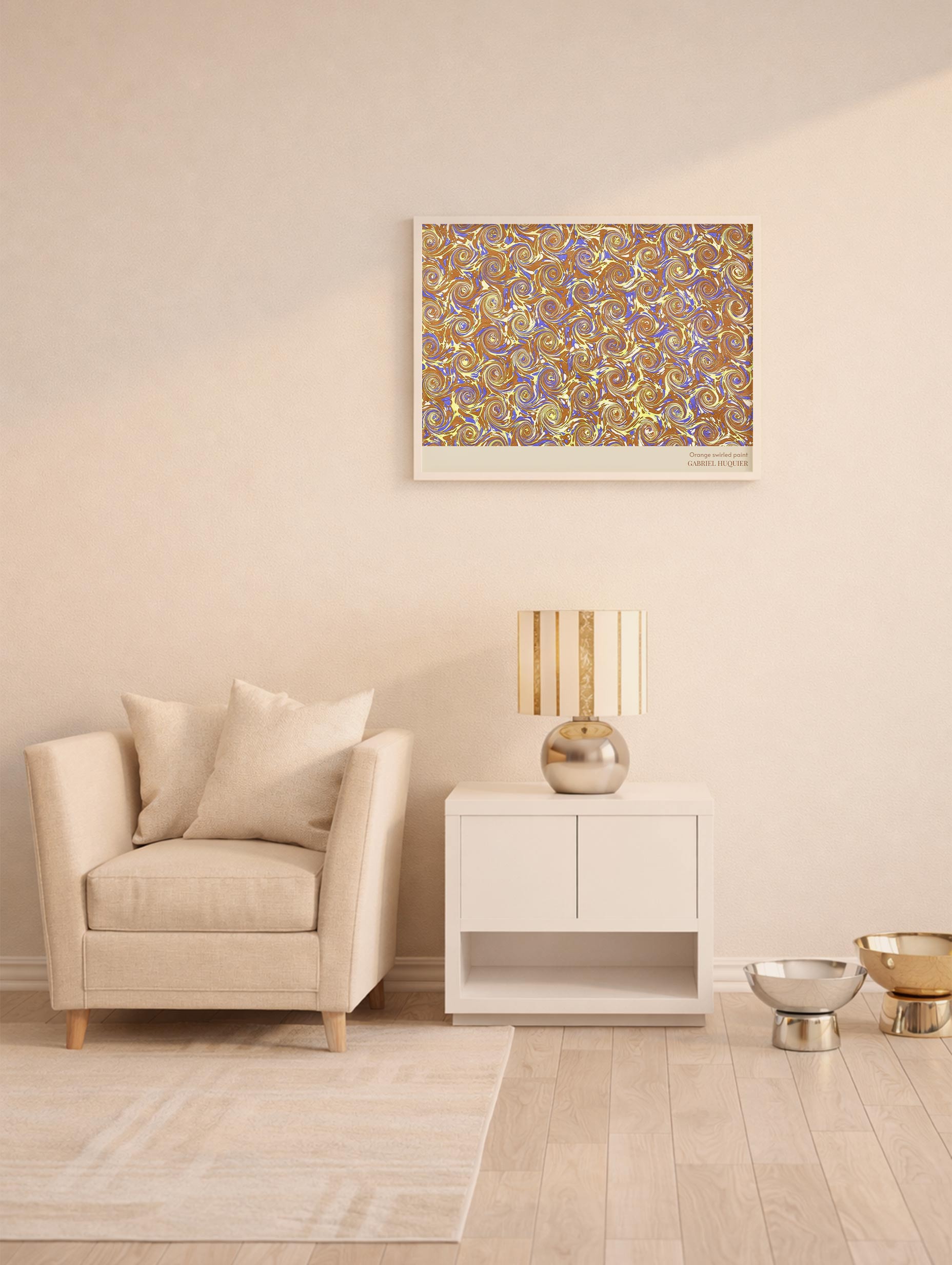 Orange Swirled Paint Gabriel Huquier Abstract Art Print Mockup