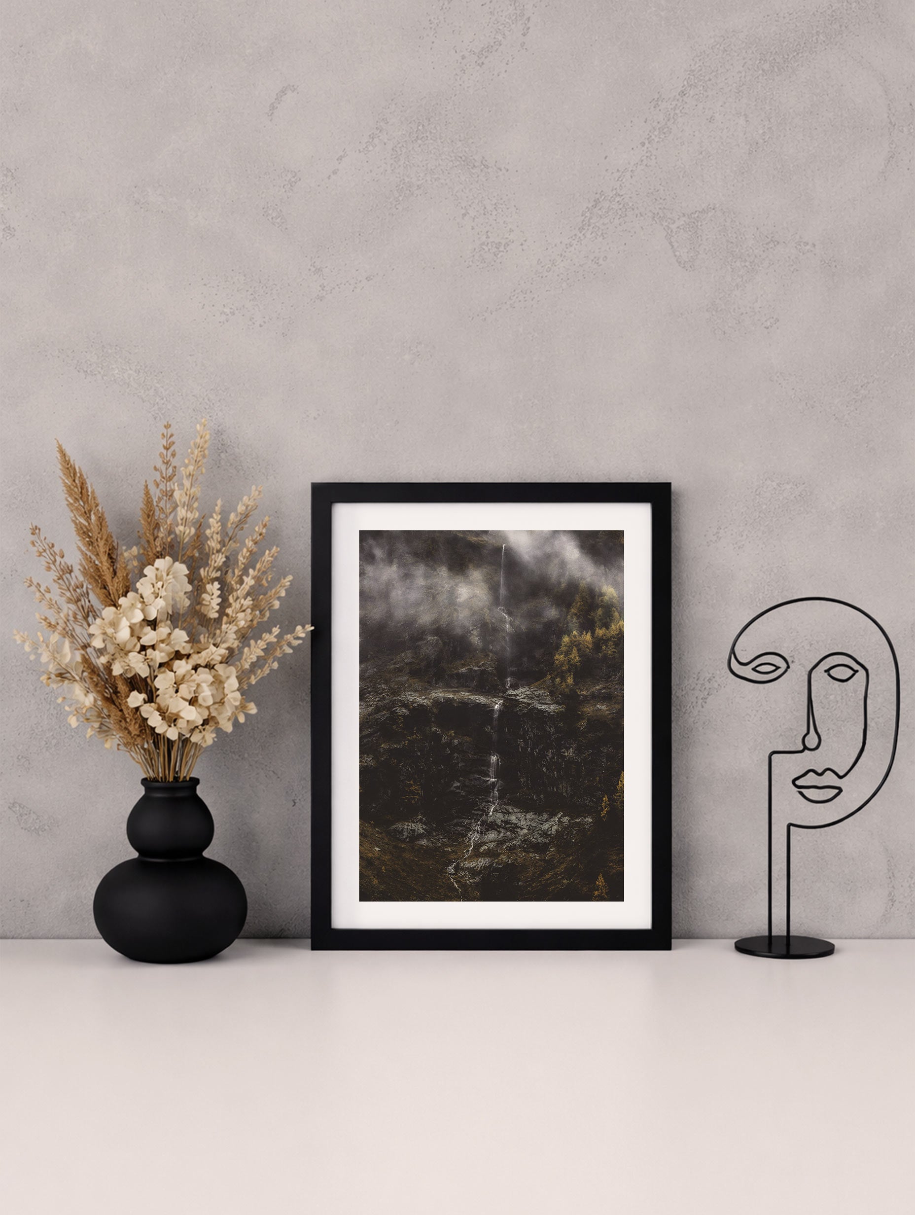 Misty Mountain Waterfall Wall Art Mockup