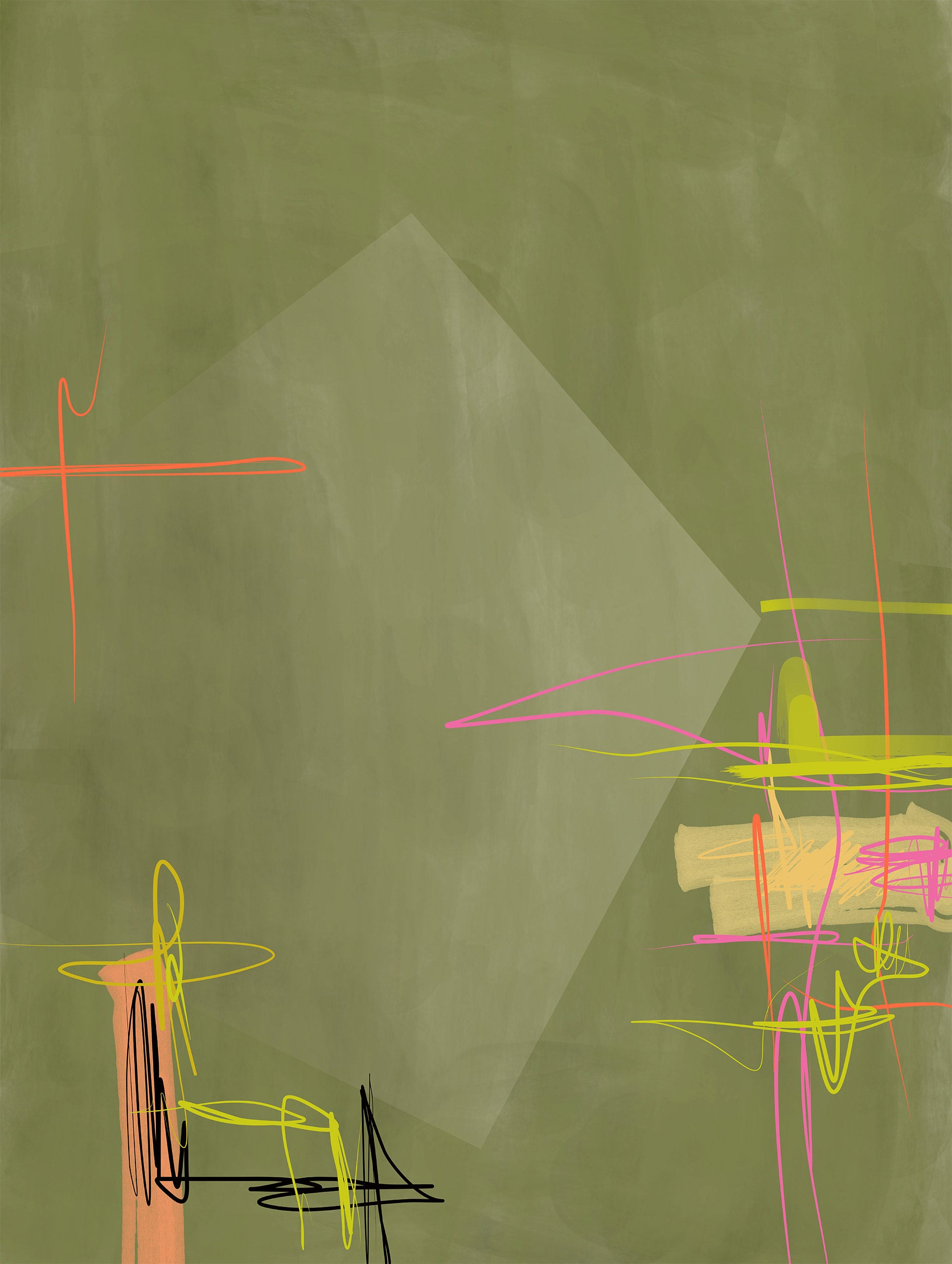 Elena Ristova - Abstract Scribbles on Olive Green Poster