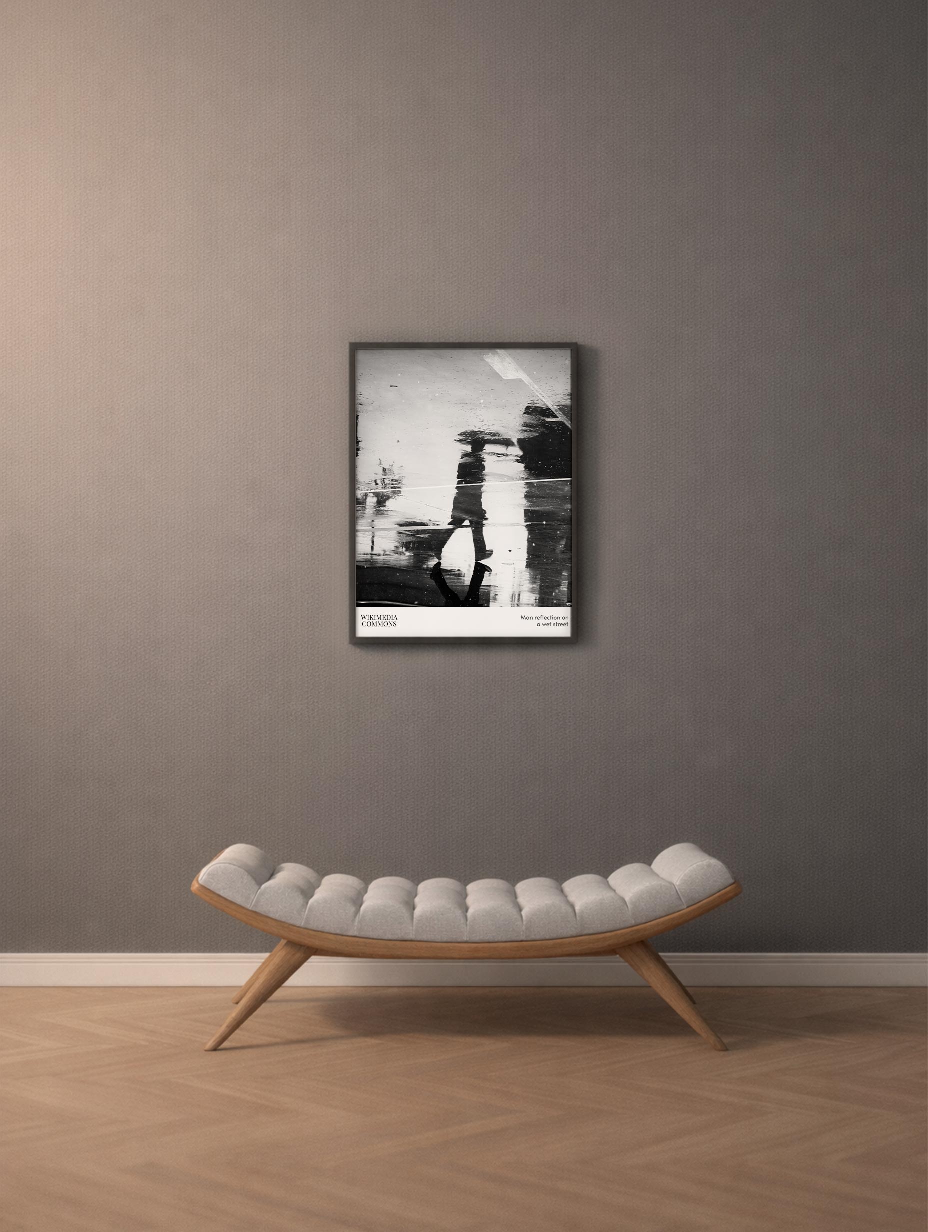 Man Reflection on a Wet Street Black & White Photography Poster Mockup