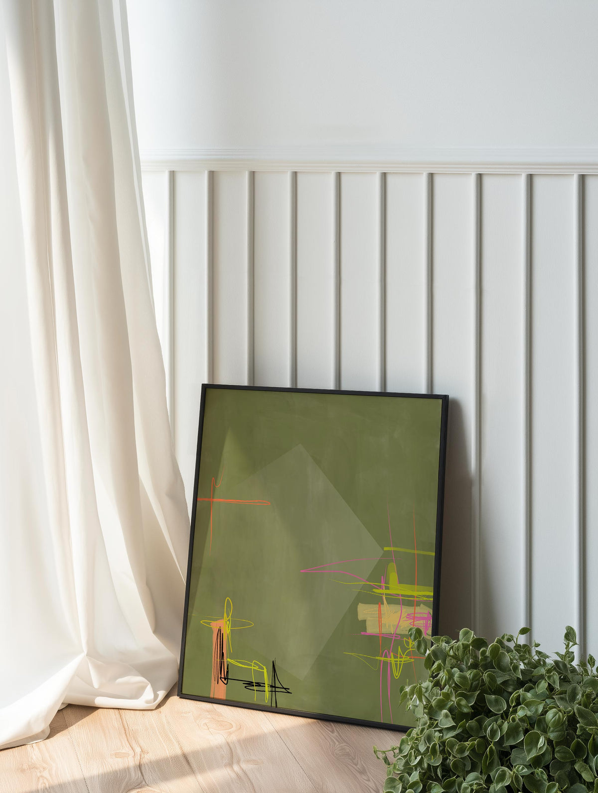 Elena Ristova - Abstract Scribbles on Olive Green Poster