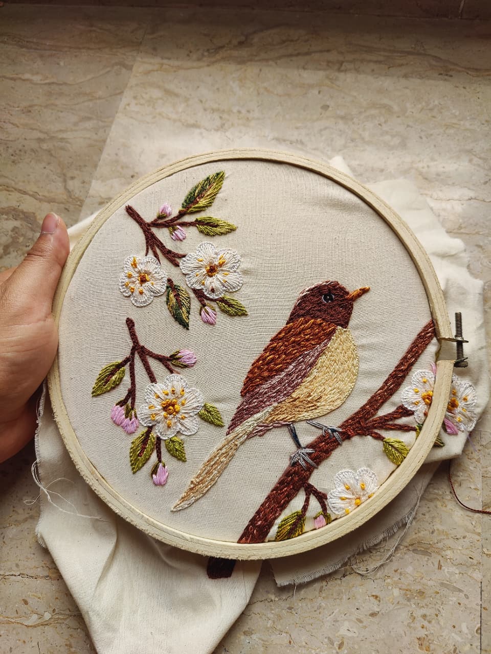 Robin on Blossom Branch - Premium Embroidery Design