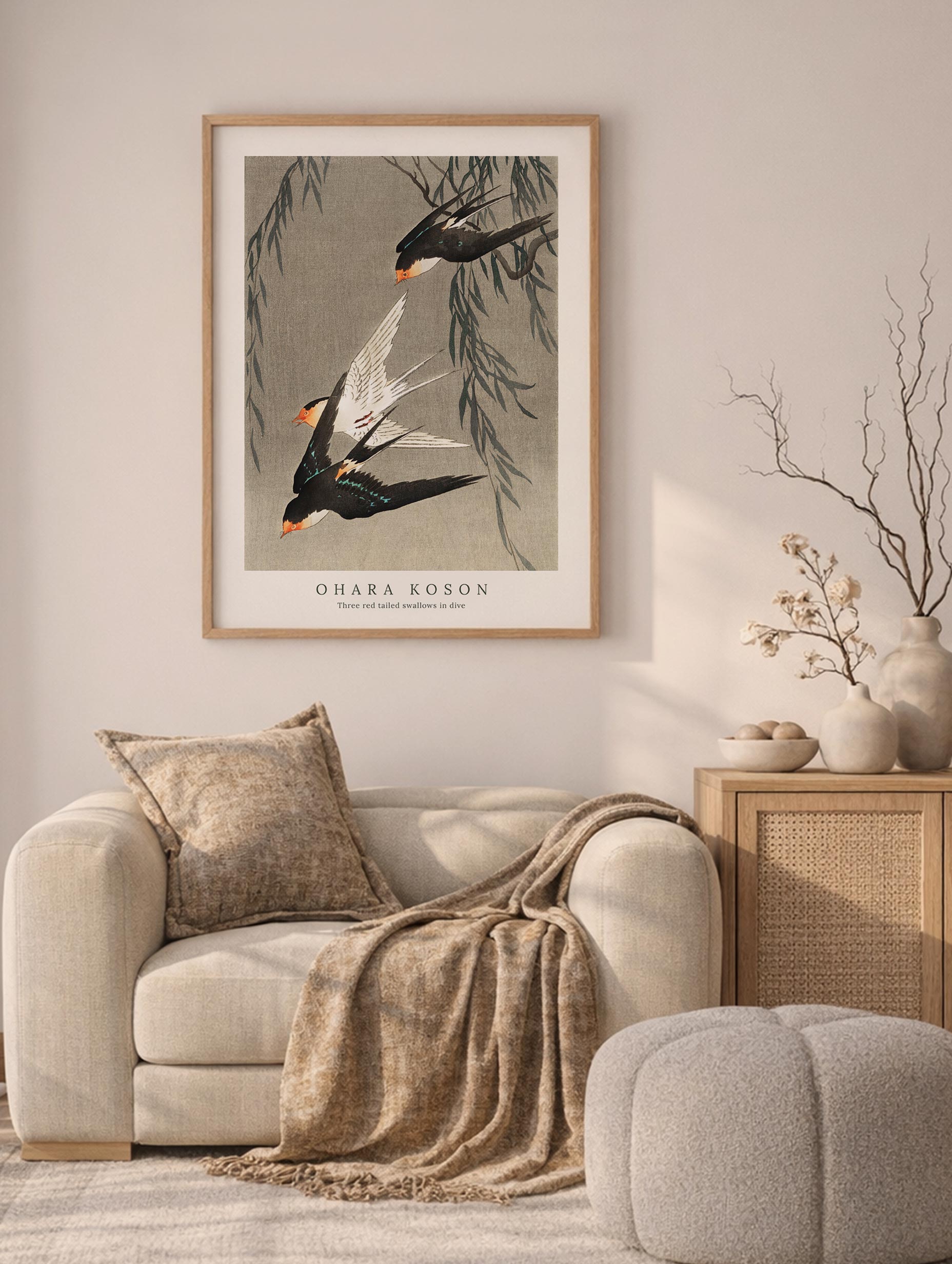 Three red-tailed swallows in dive - Ohara Koson Mockup