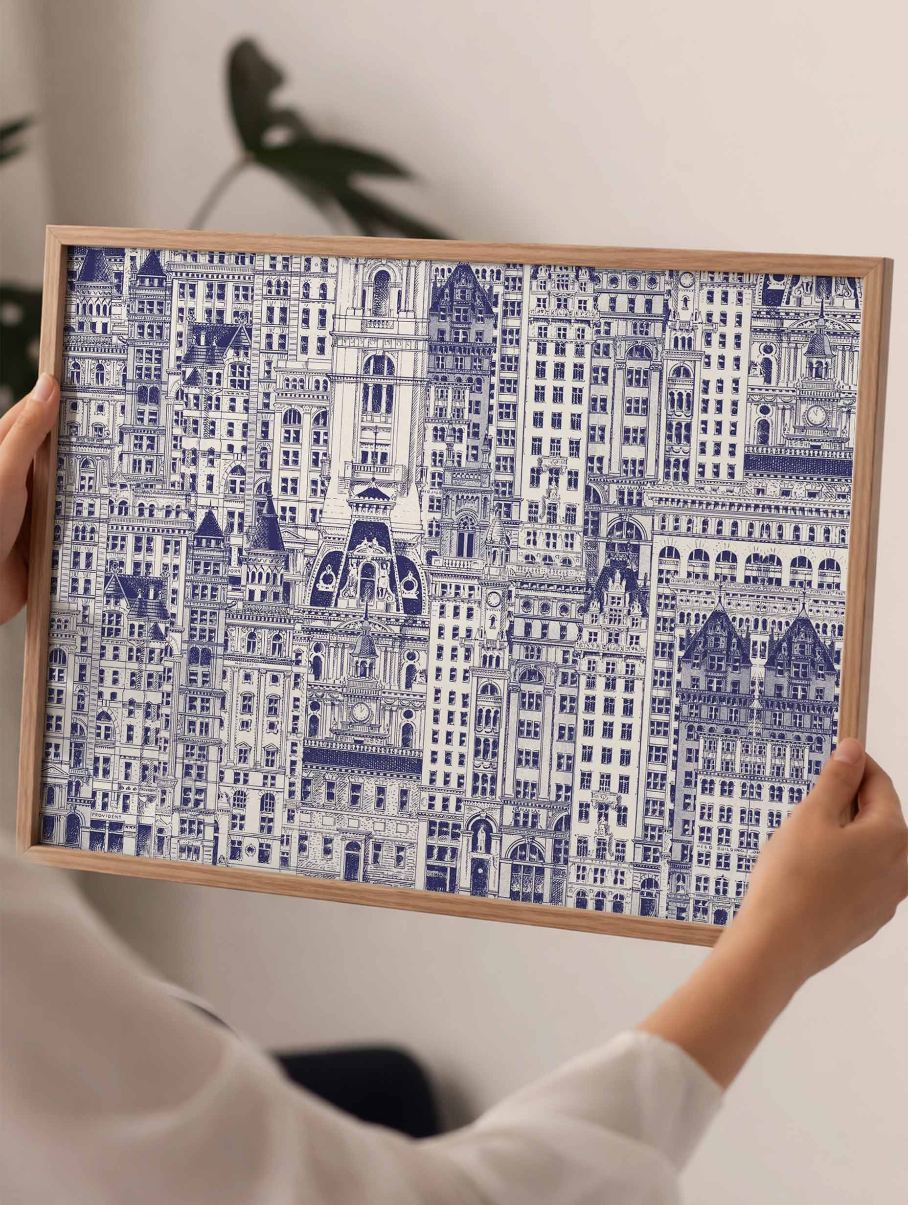Blue City Buildings Poster Mockup