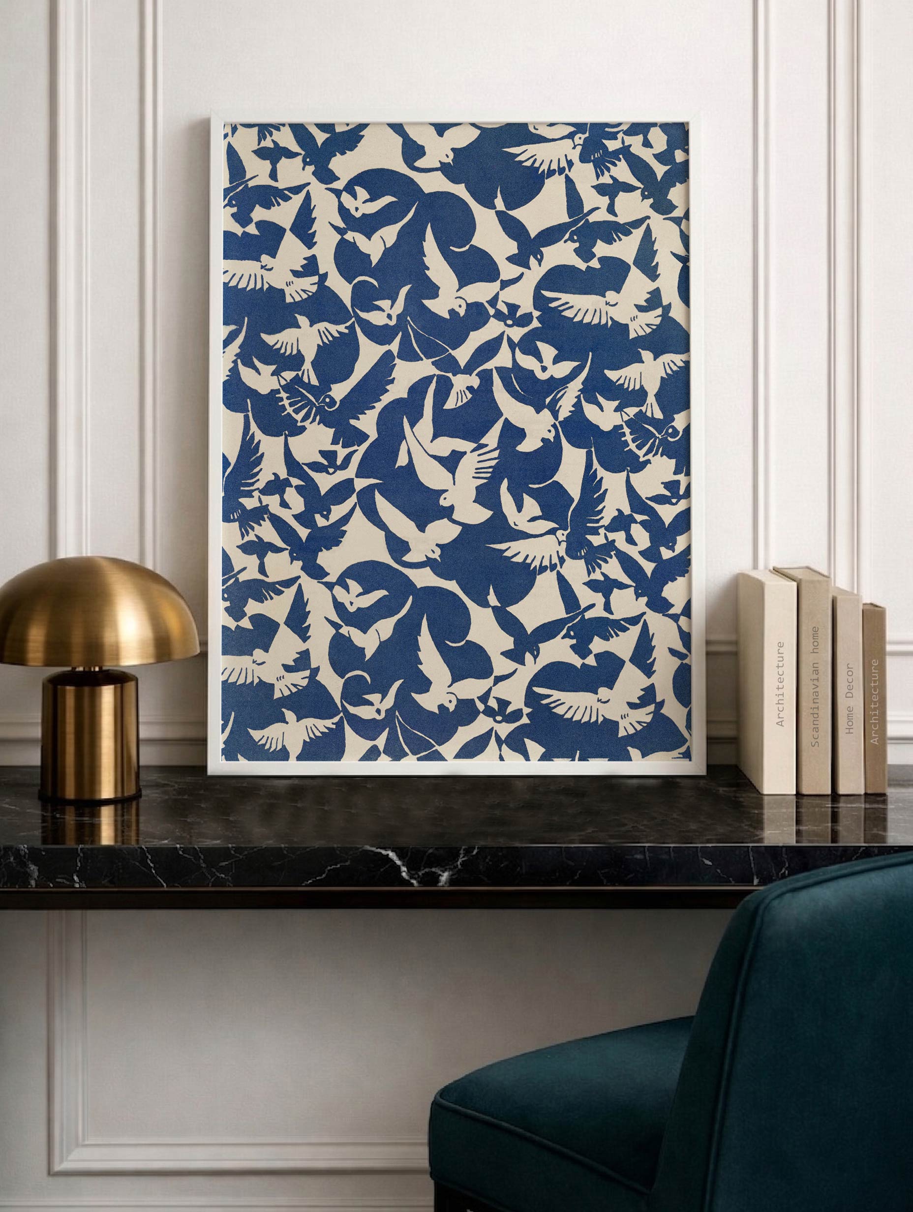 Pigeons in Blue & White Poster