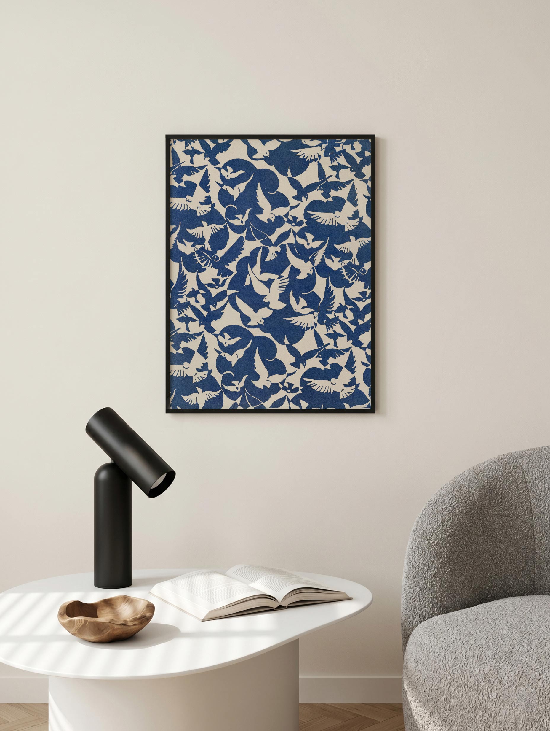 Pigeons in Blue & White Poster