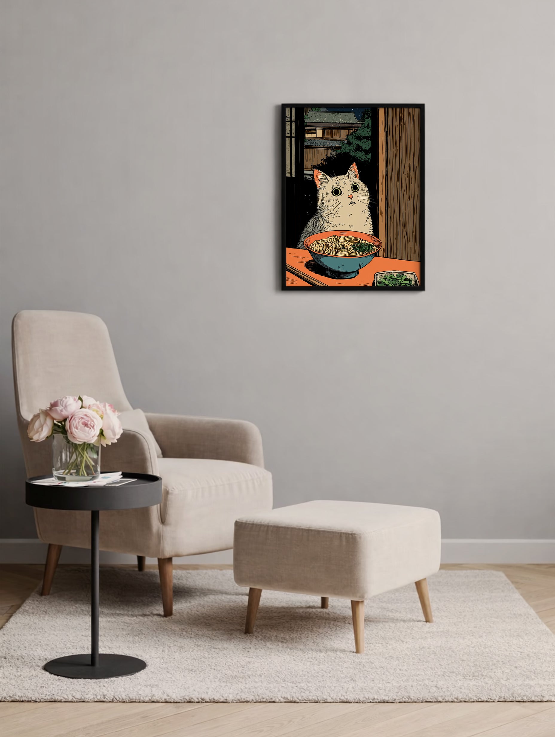 Cat and Ramen Illustration Poster