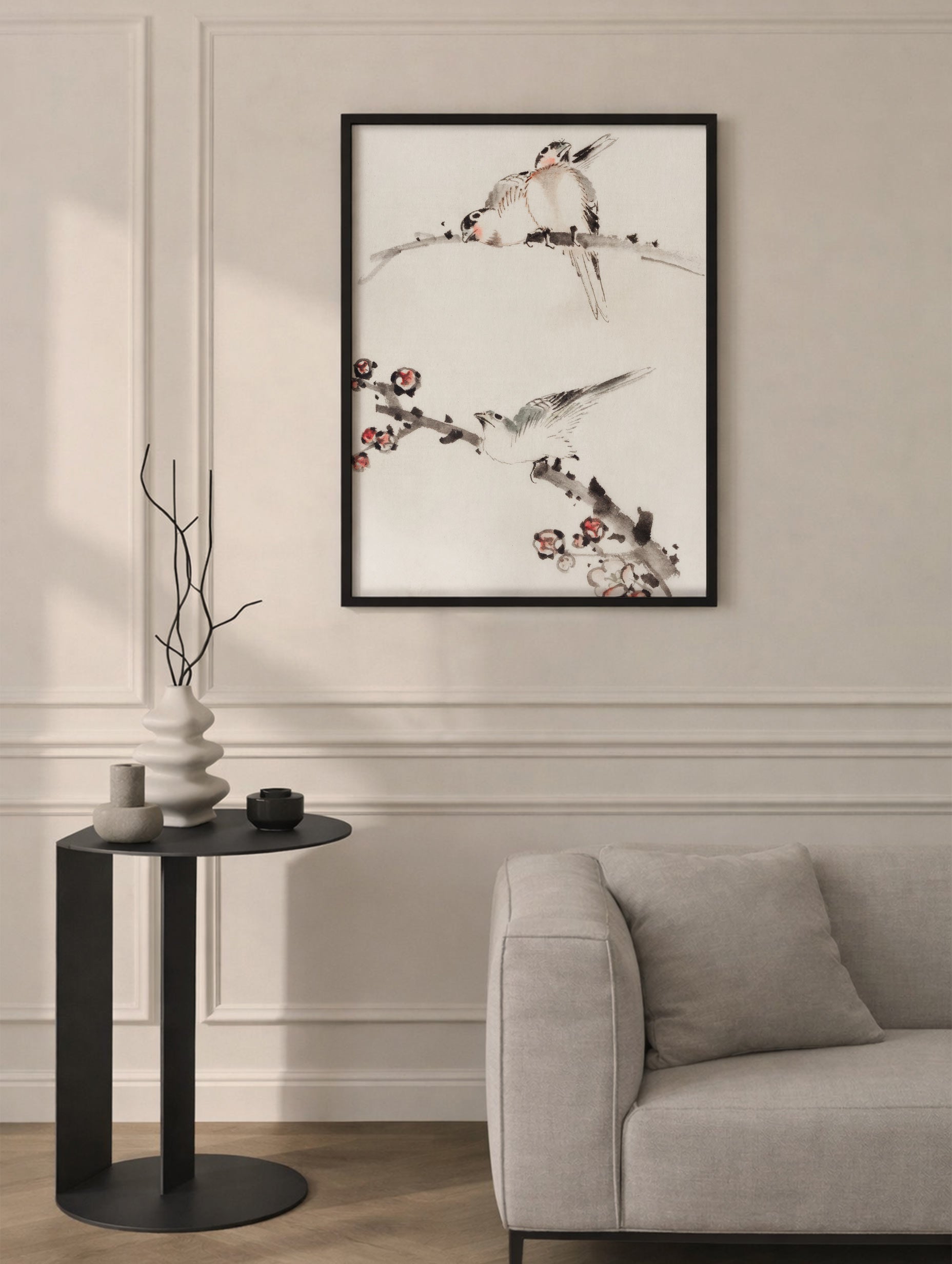 Three Birds Perched on Branches – Katsushika Hokusai