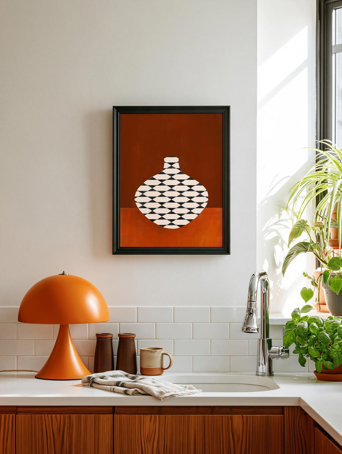 Elena Ristova - Geometric Patterned Vase on Warm Tones Poster