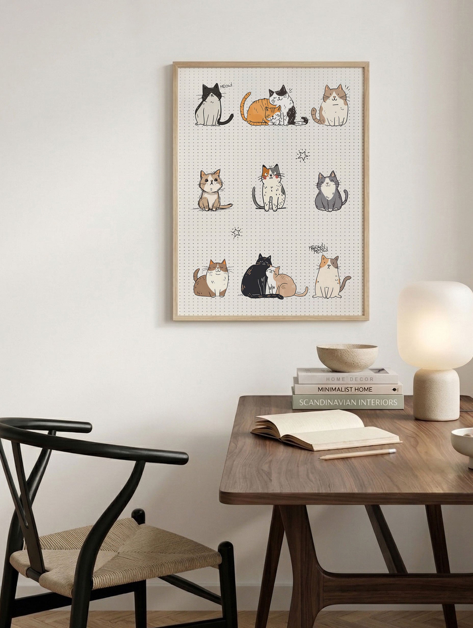 Cozy Cats Illustration Poster Mockup