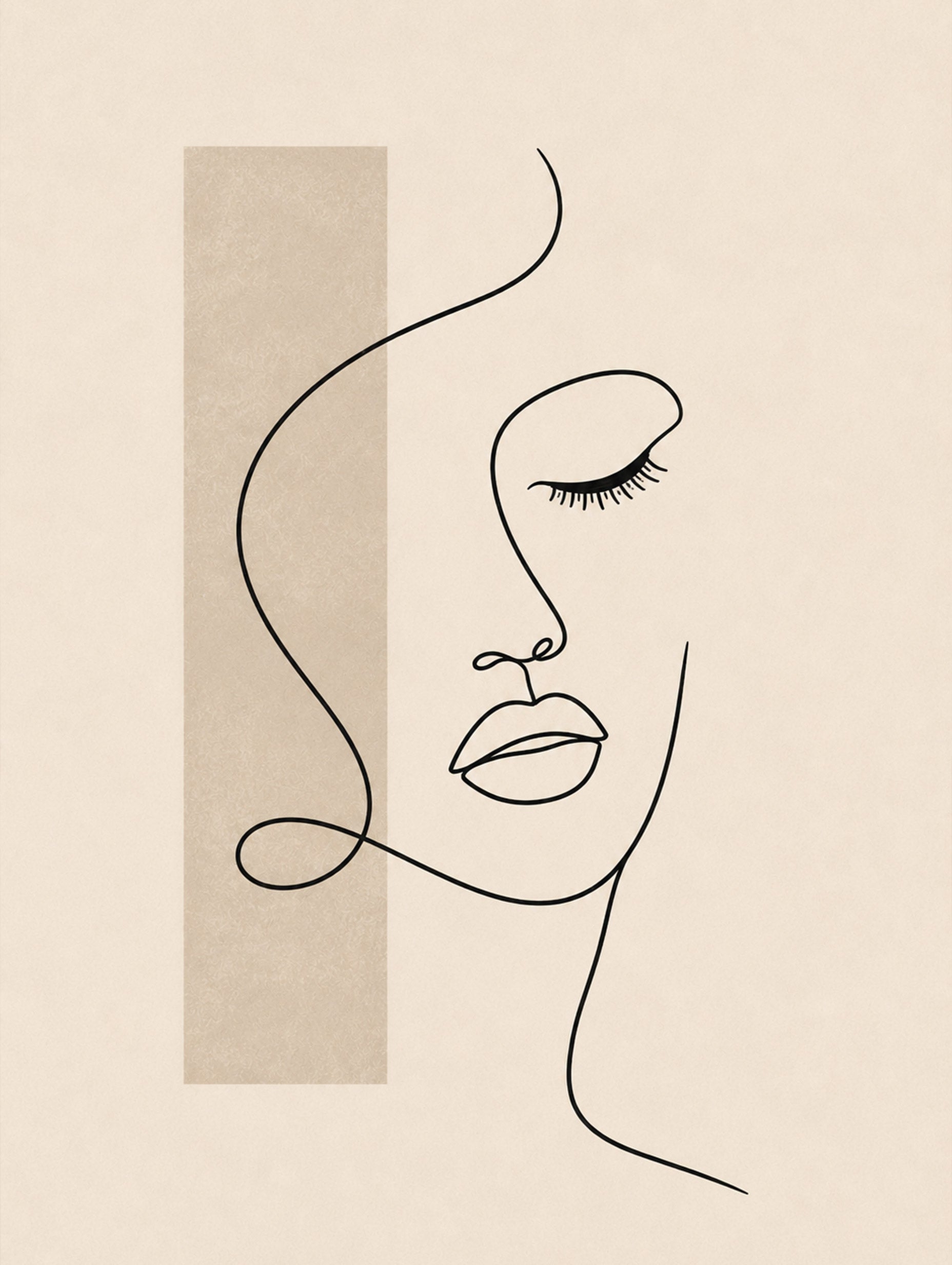 Minimal Face Line Art on Warm Beige