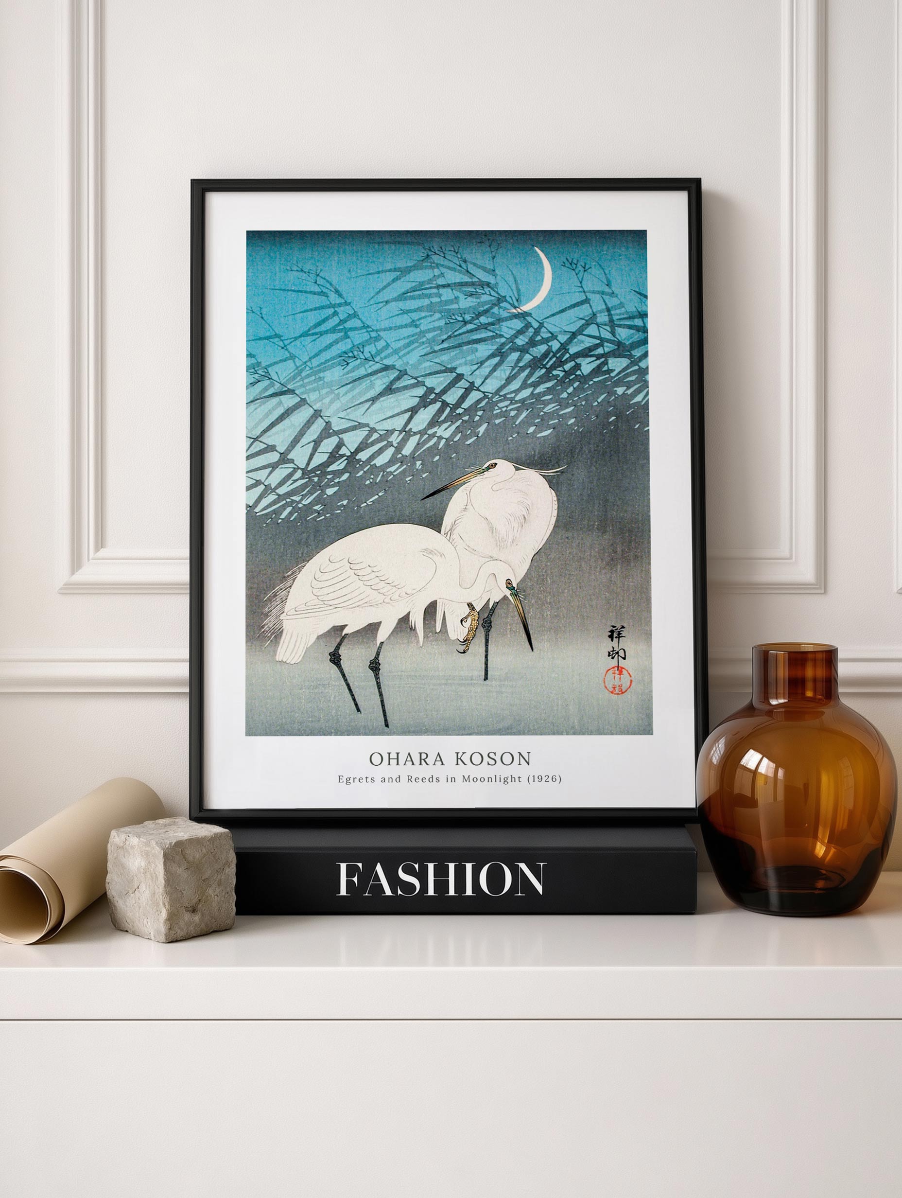 Egrets and Reeds in Moonlight - Ohara Koson Mockup