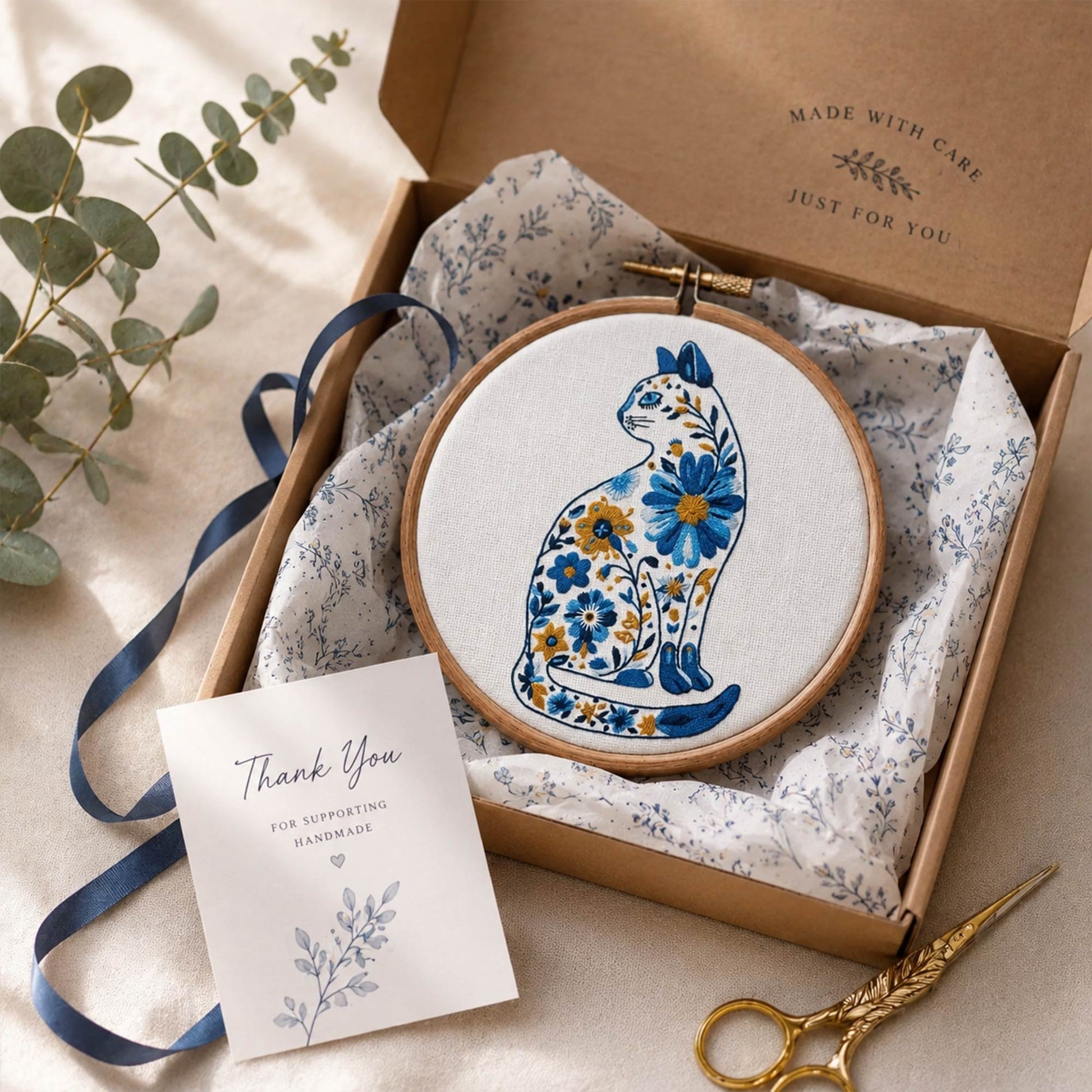 Floral Cat Embroidery Design