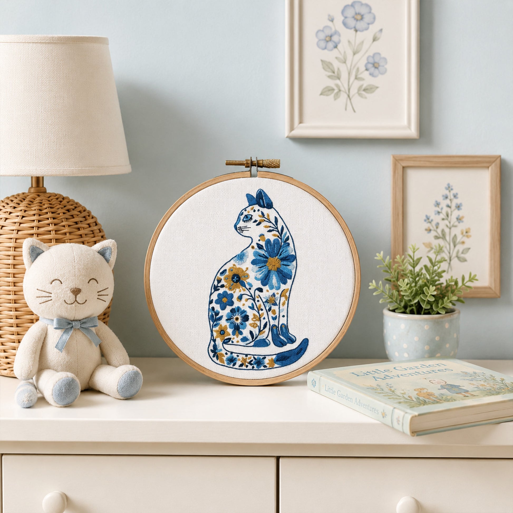 Floral Cat Embroidery Design
