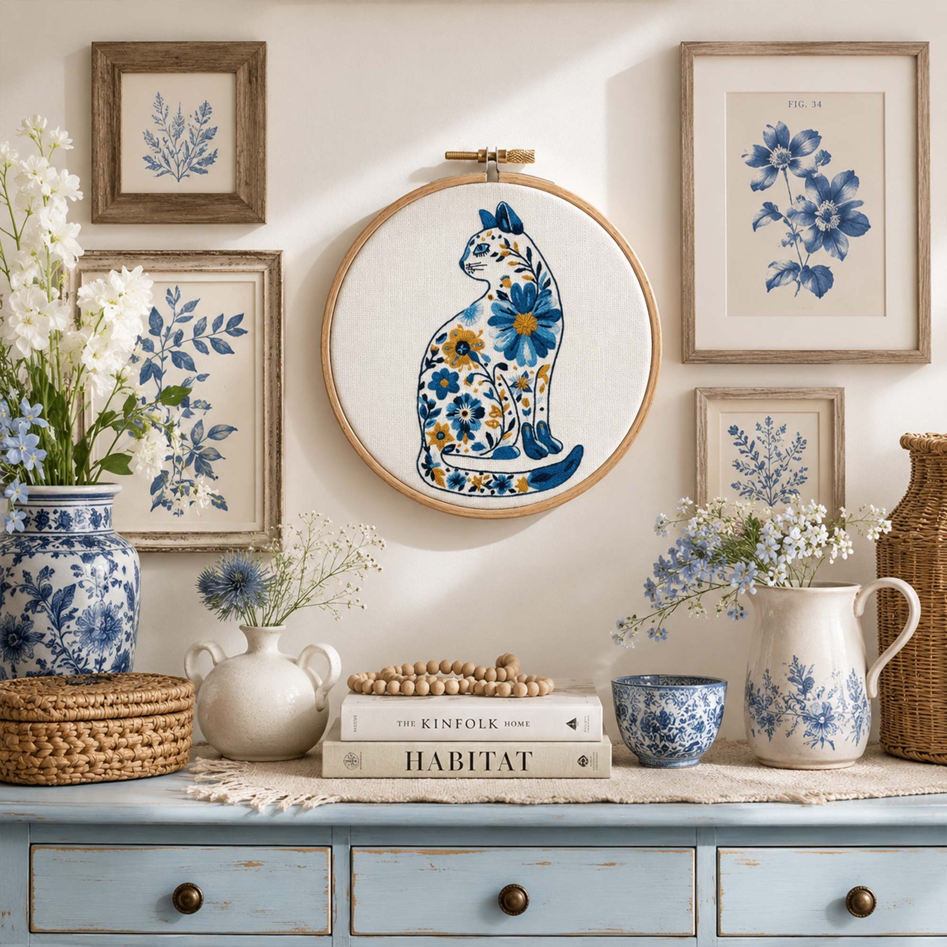 Floral Cat Embroidery Design