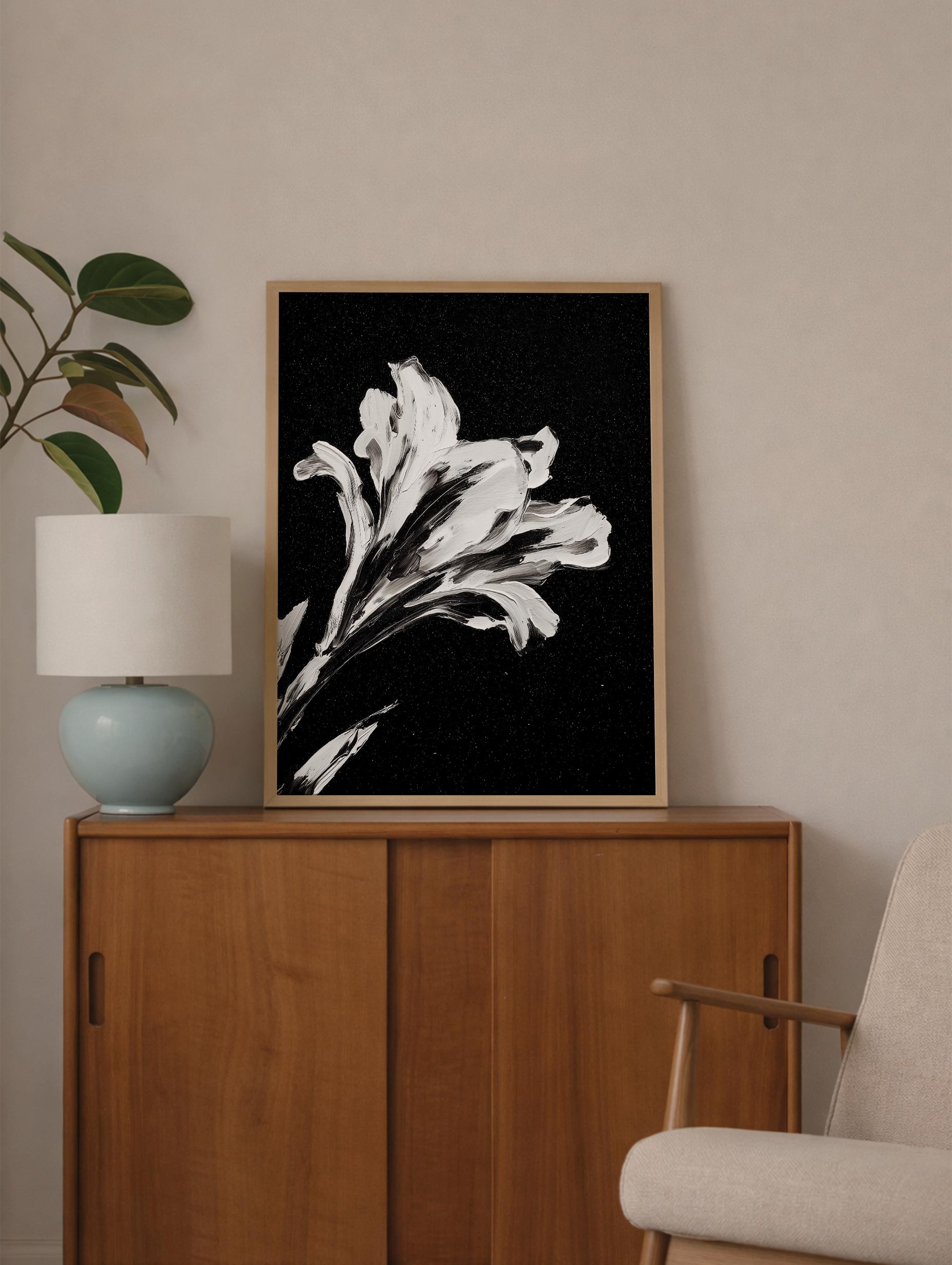 Alstroemeria Flower Black and White Flower Art Print Mockup