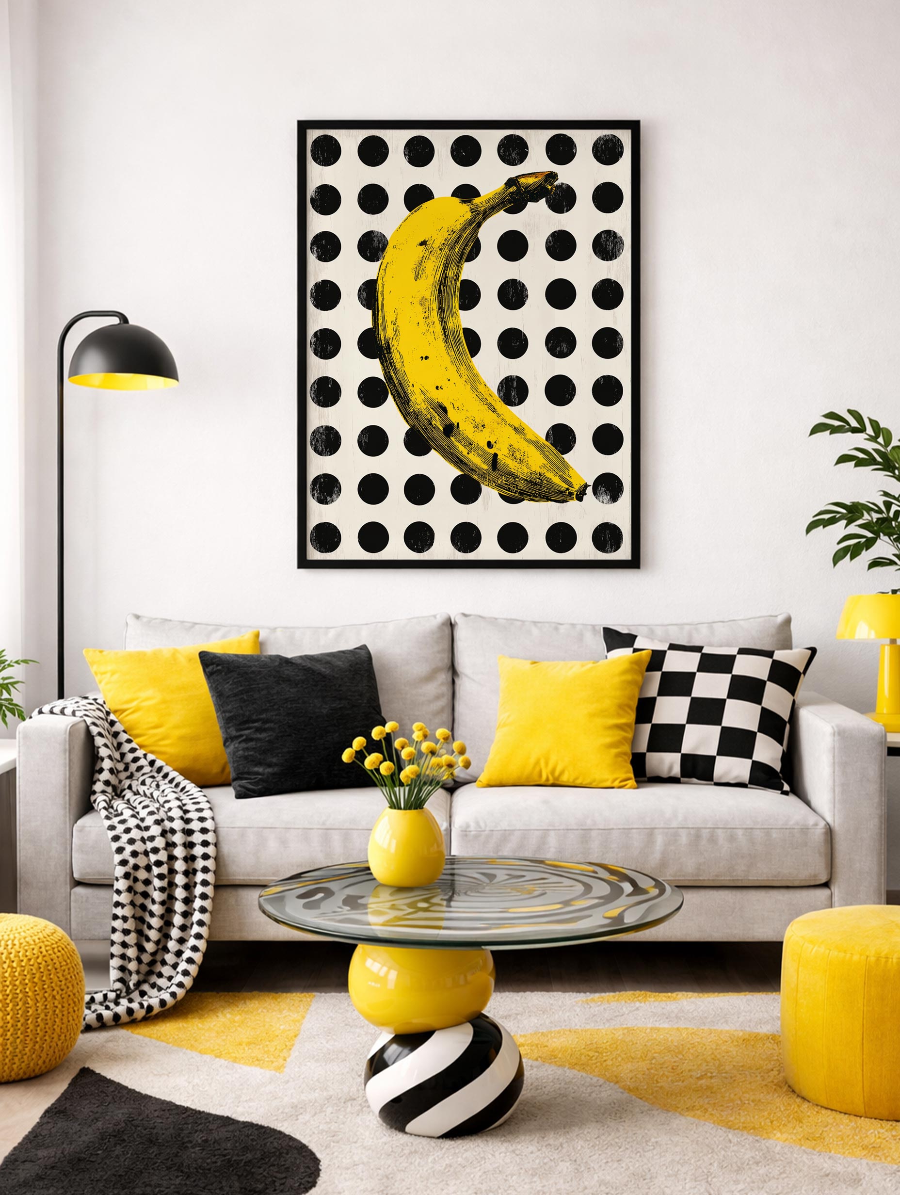 Banana on Dot Grid Fruit Artwork Mockup