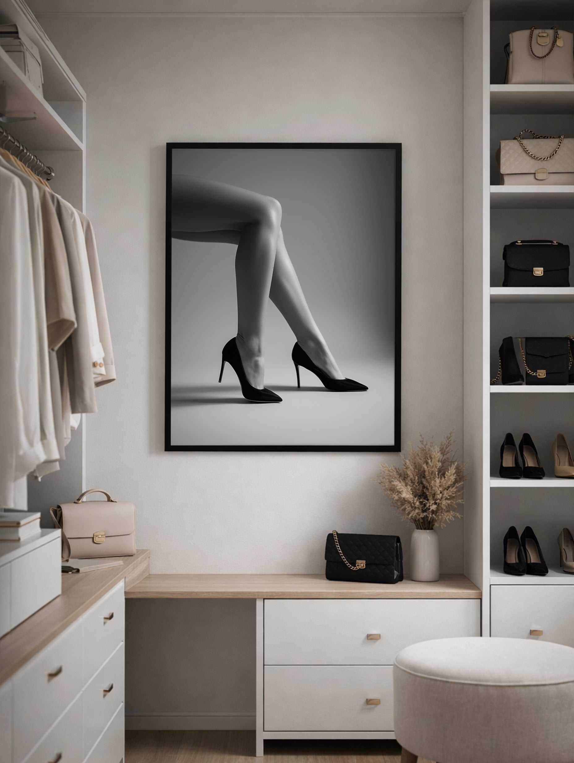 Beauty in Heels Black and White Poster