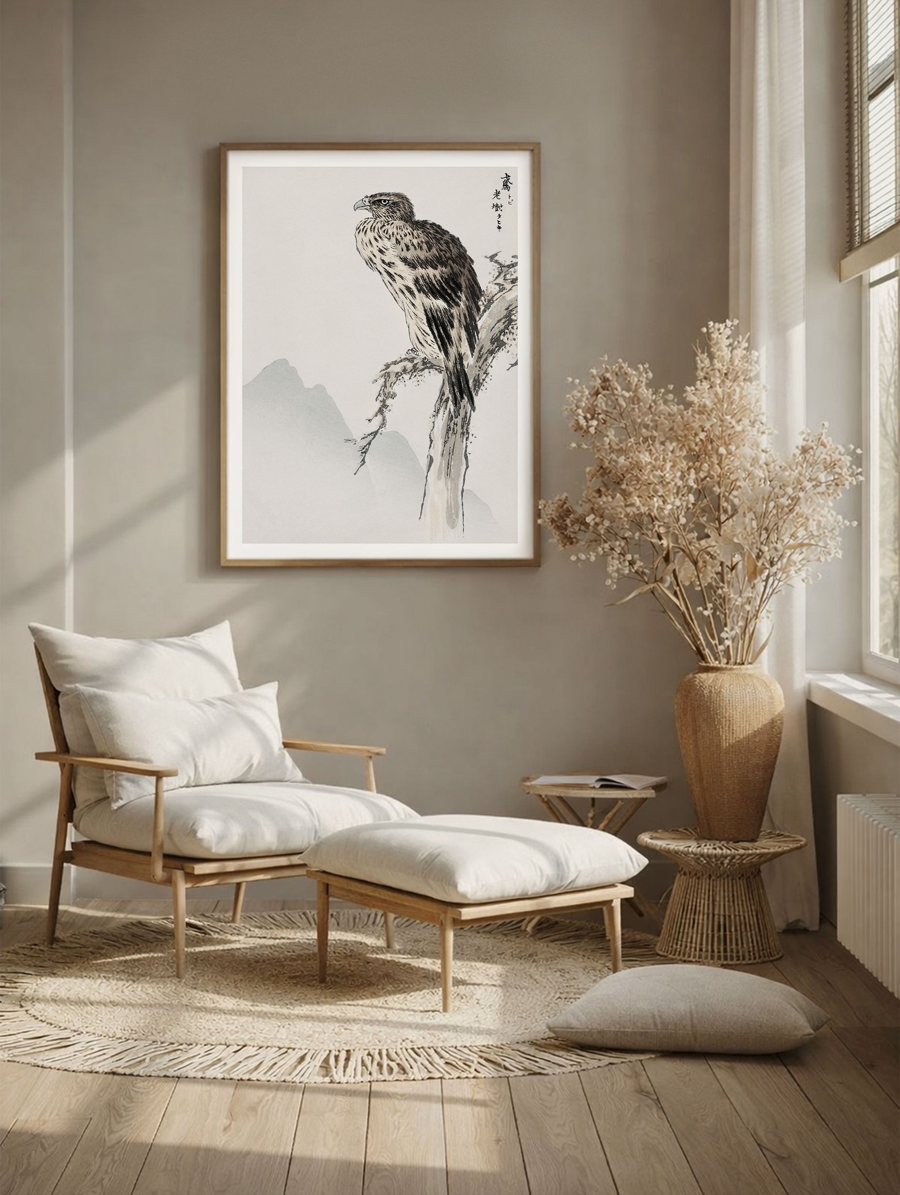 Black Eared Kite Japanese Art Print  Mockup
