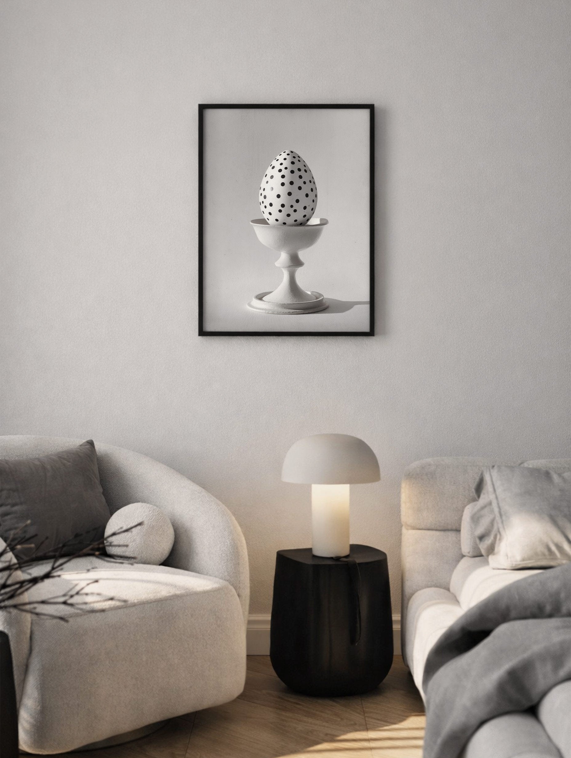 Black and White Polka-Dotted Egg Kitchen Artwork Mockup