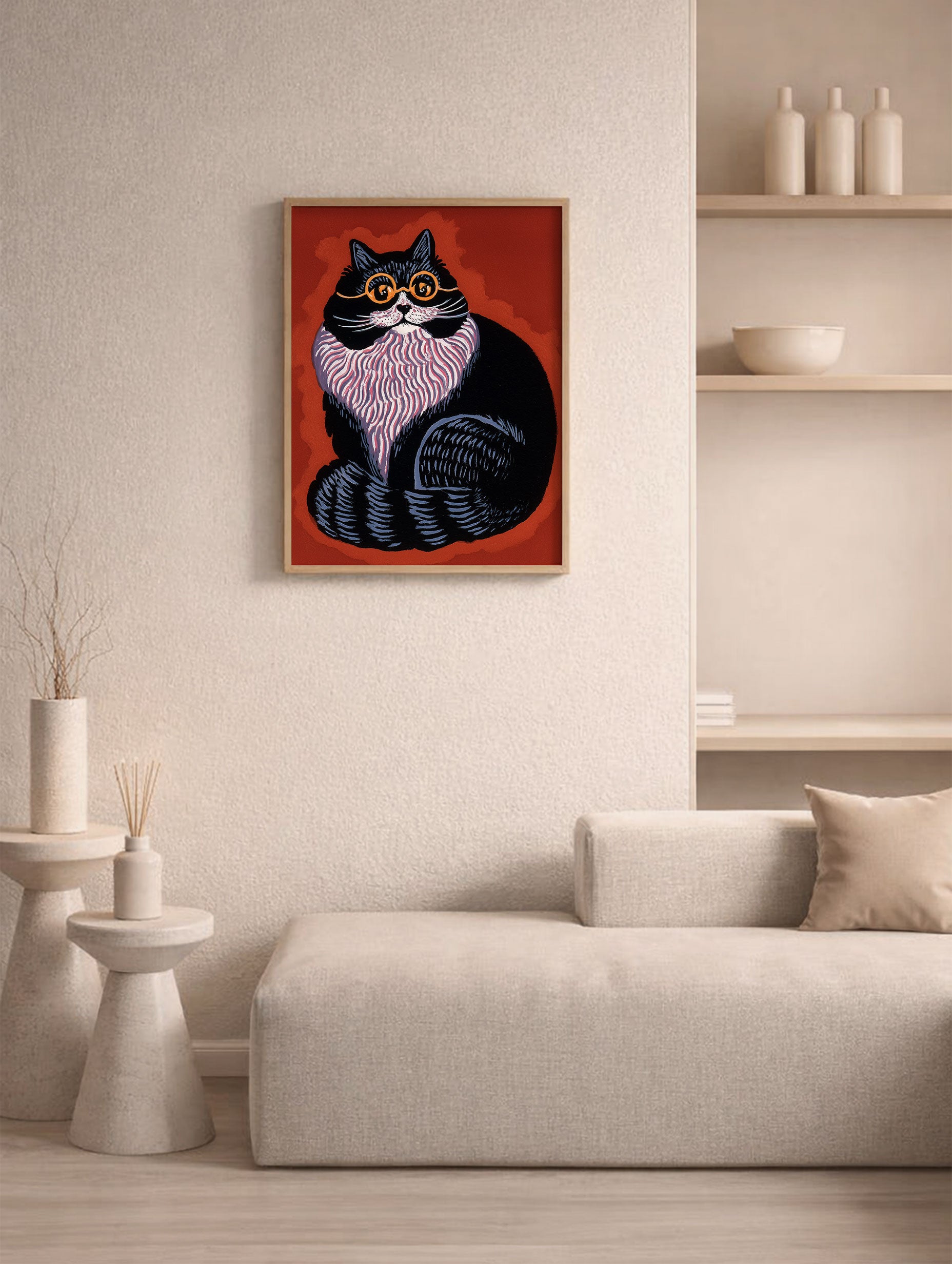 Bold Textured Cat Animal Art Print Mockup