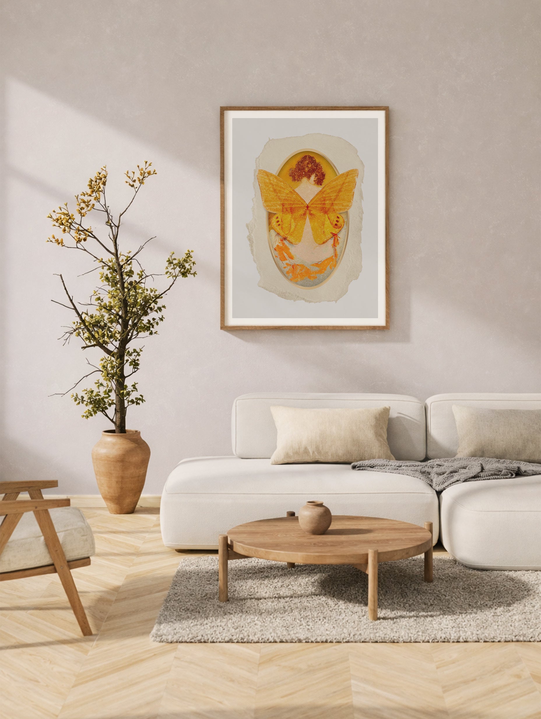 Butterfly Woman Portrait Illustration Poster Mockup