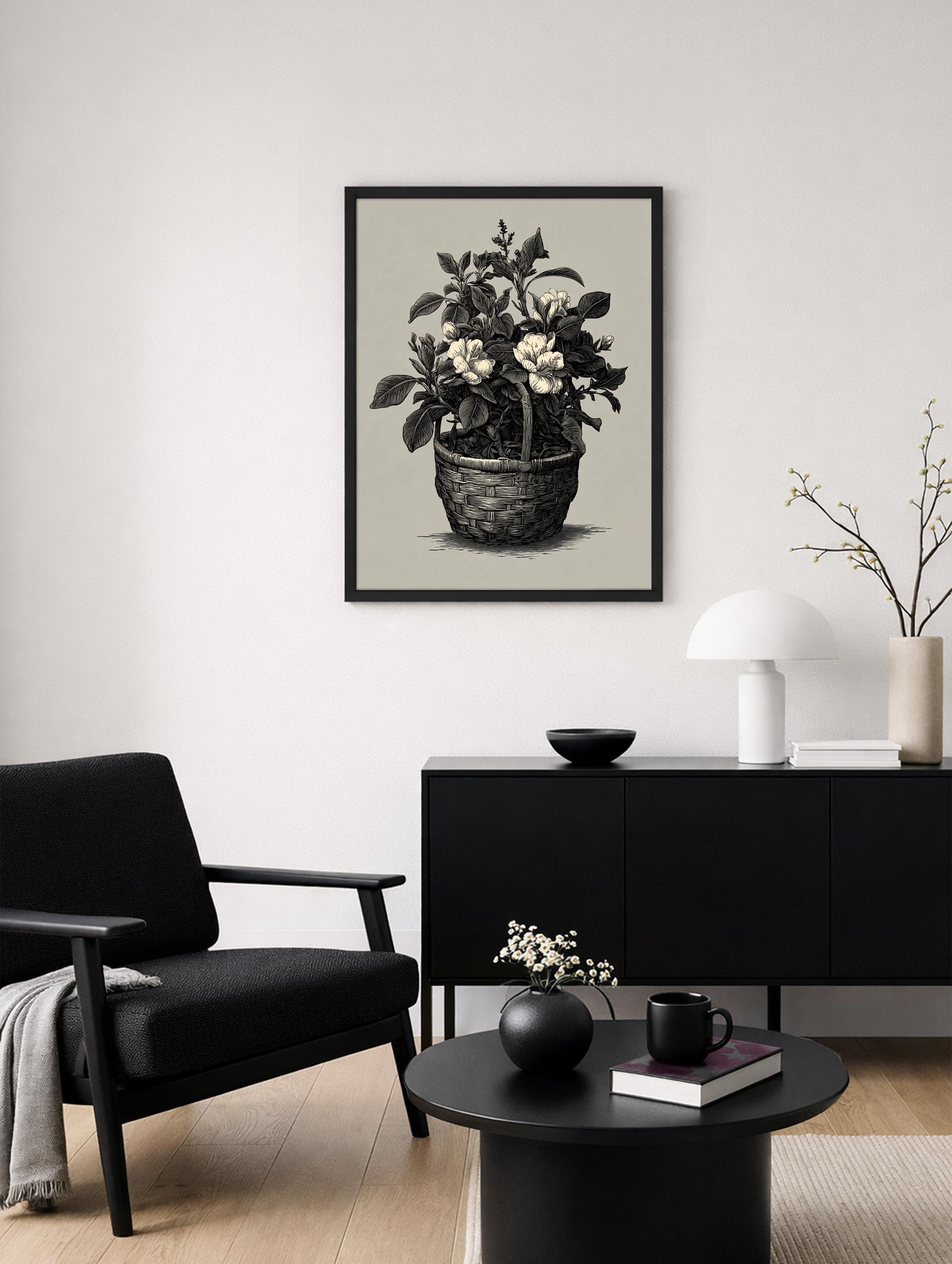 Cape Jasmine Basket Botanical Poster Mockup