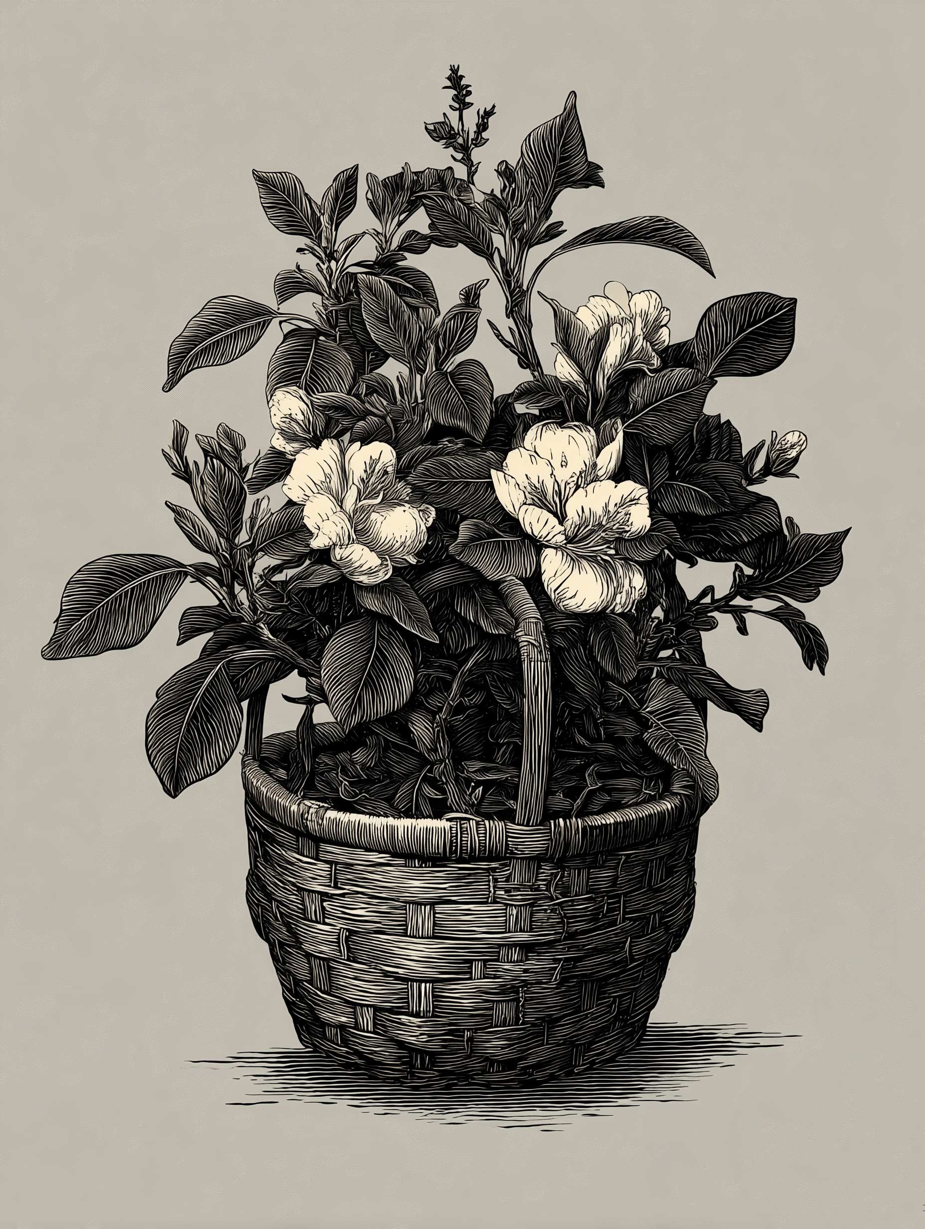 Cape Jasmine Basket Botanical Poster