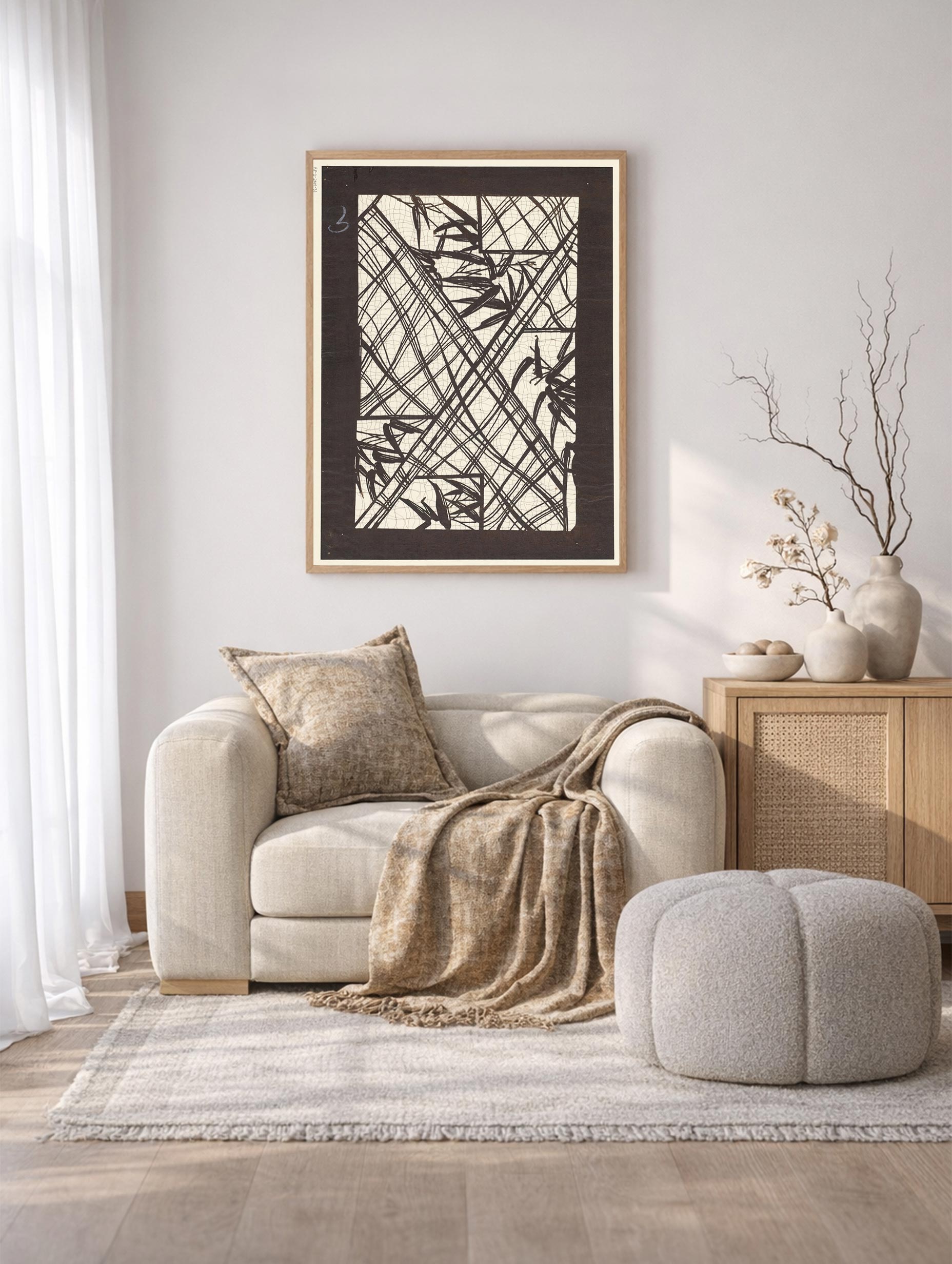 Katagami Textile Stencil with Stylized Diagonal Bamboo Design Poster Mockup