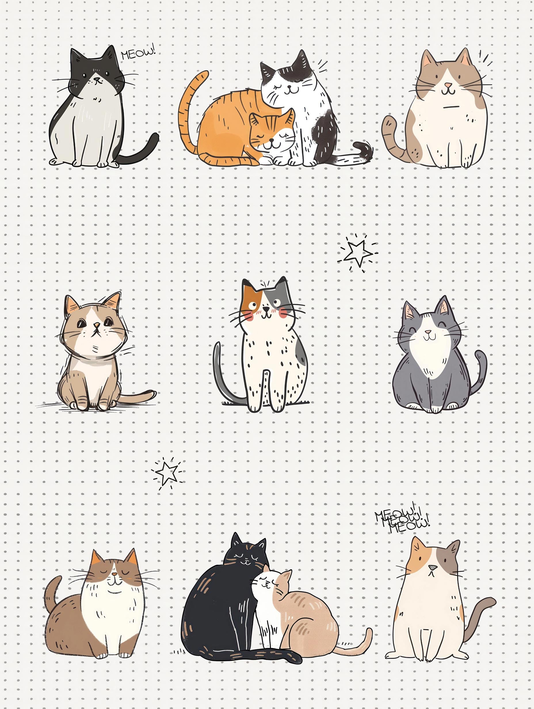 Cozy Cats Illustration Poster
