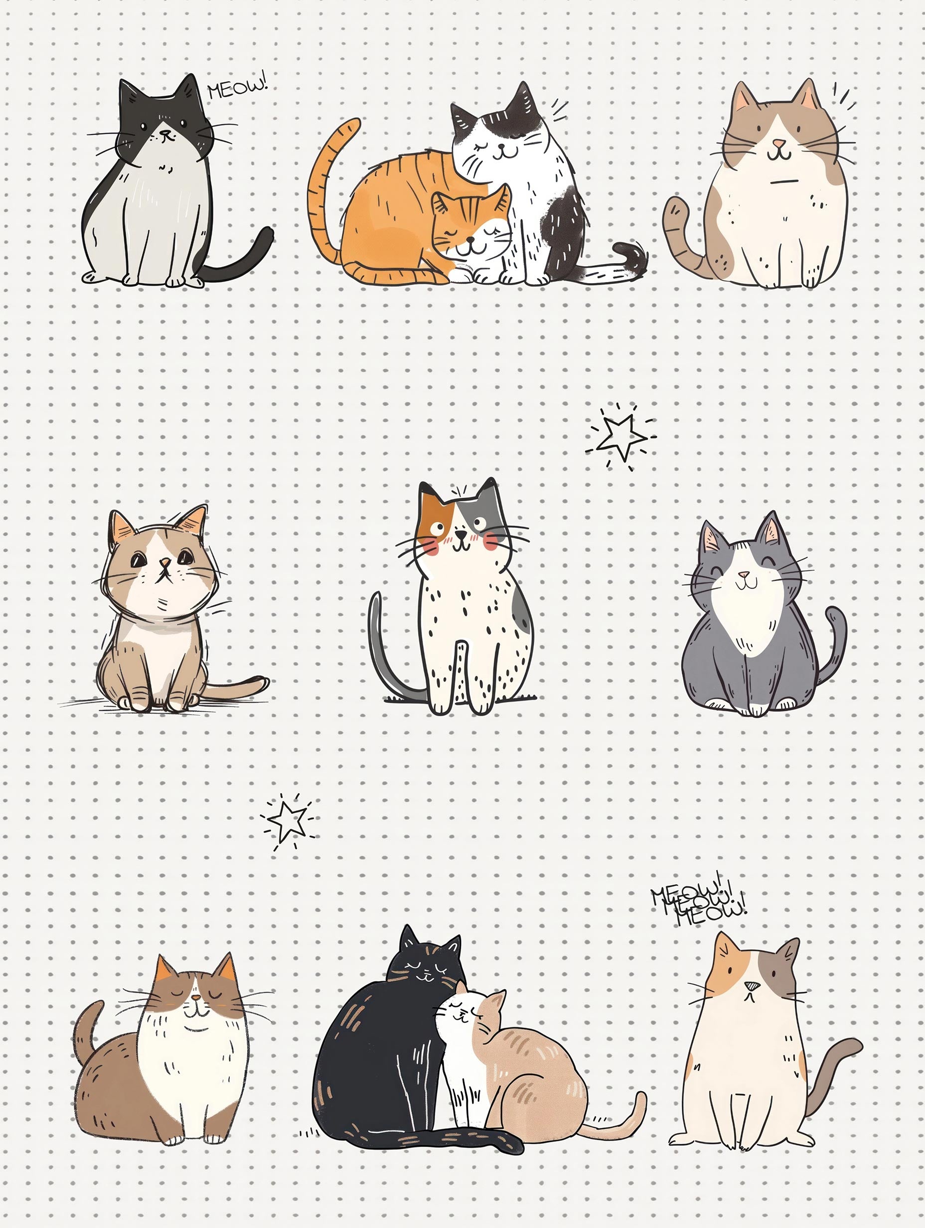 Cozy Cats Illustration Poster