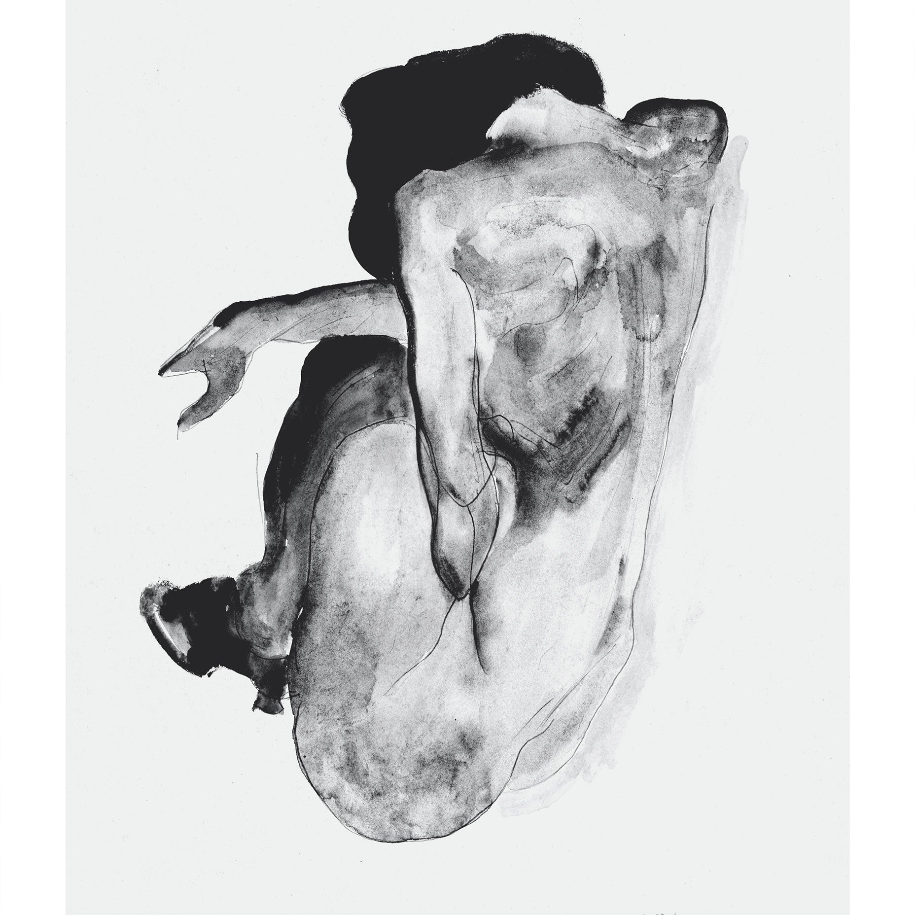 Crouching Nude in Shoes and Black Stockings, Back View - Egon Schiele