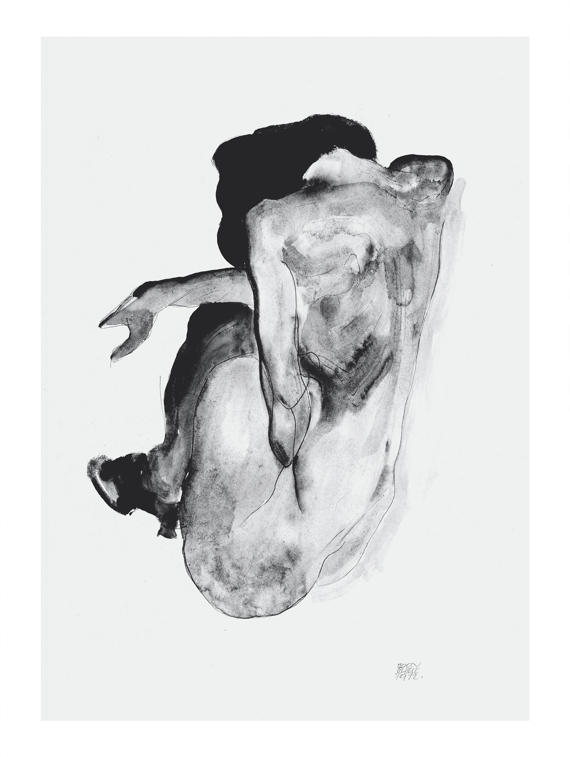 Crouching Nude in Shoes and Black Stockings, Back View - Egon Schiele