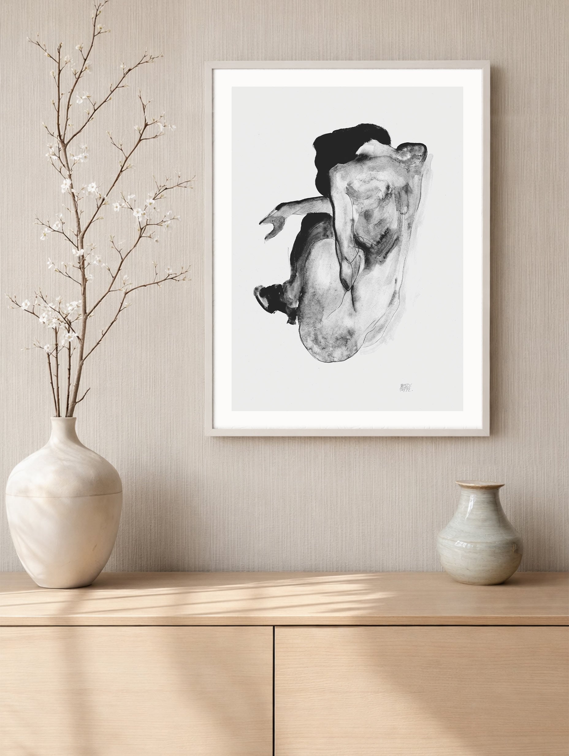 Crouching Nude in Shoes and Black Stockings, Back View - Egon Schiele Mockup