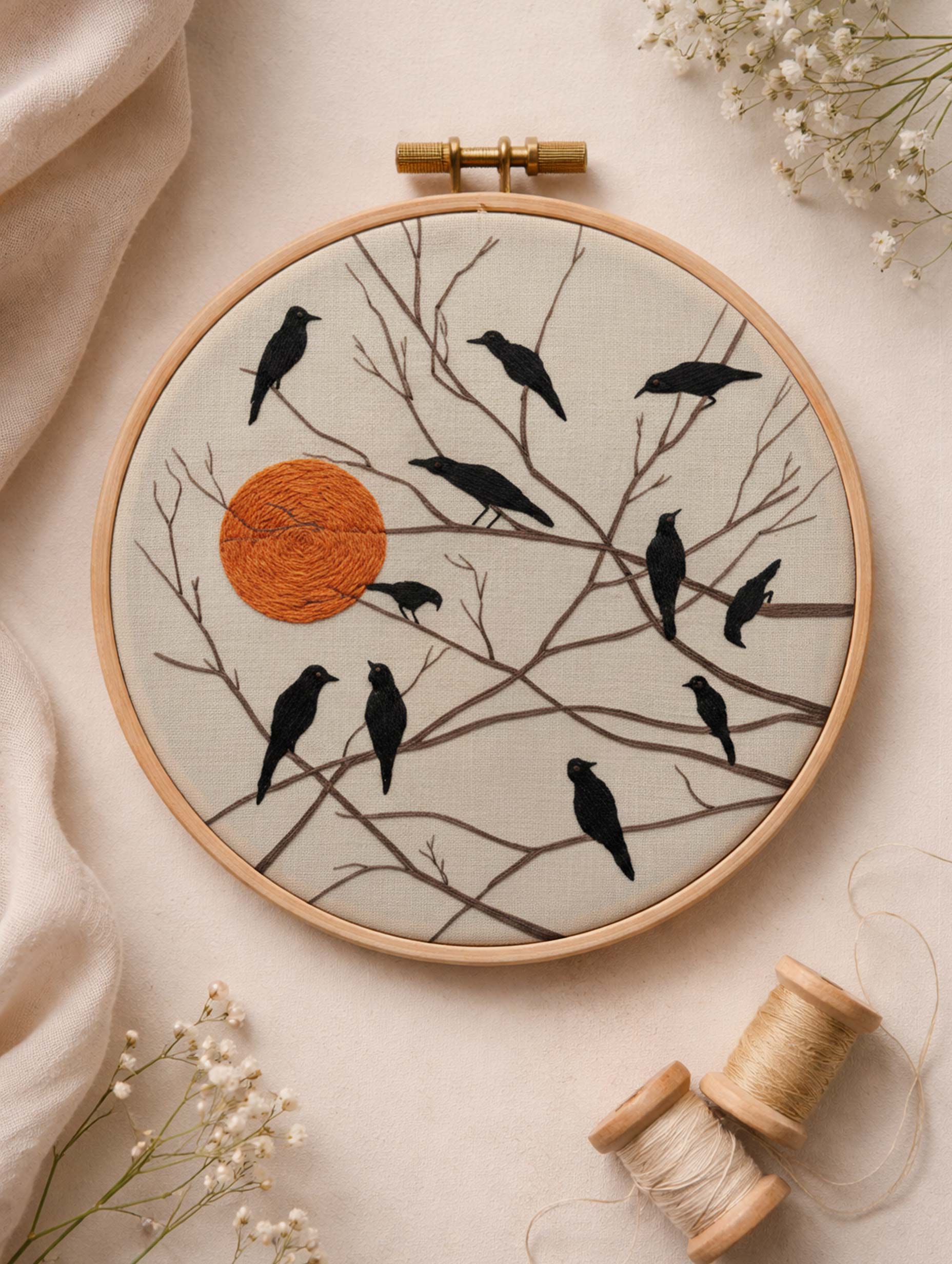 Emergency Meeting Sanchita Basu Embroidery Design for Wall Art