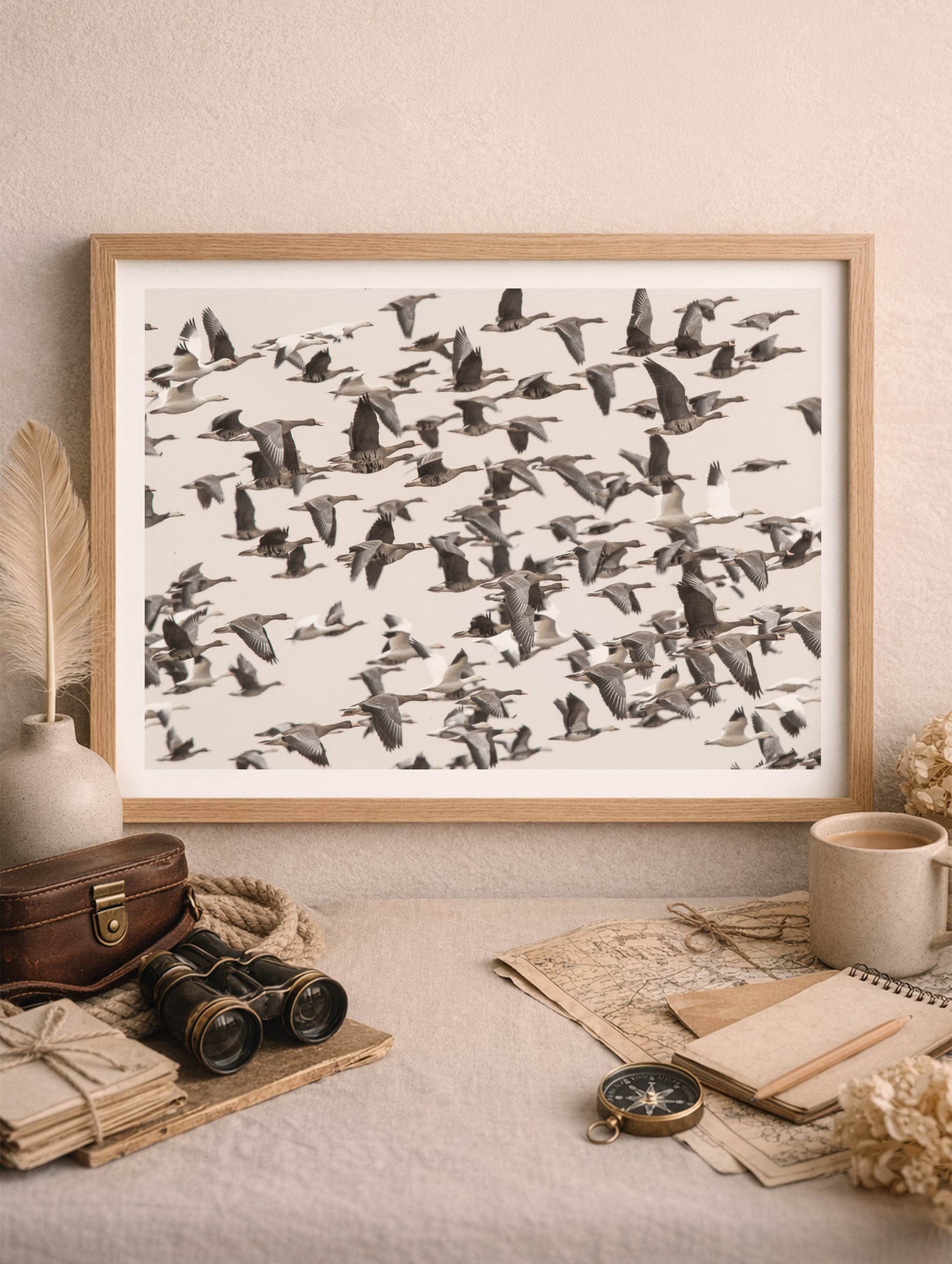 Flock of Geese Migration Animal Poster Mockup