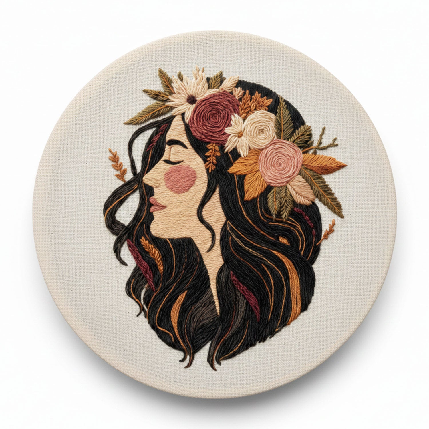 Floral Woman Premium Embroidery Design for Wall Art