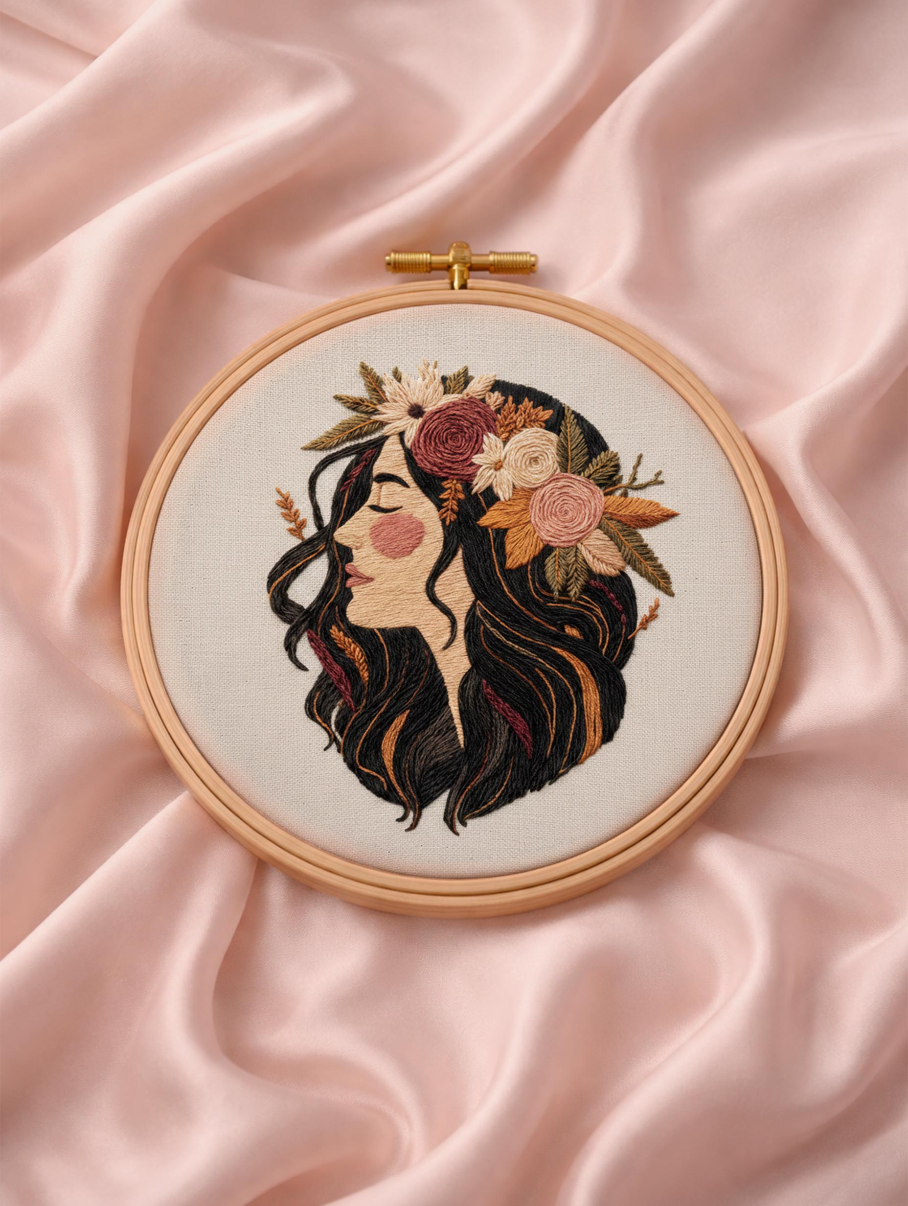 Floral Woman Premium Embroidery Design for Wall Art