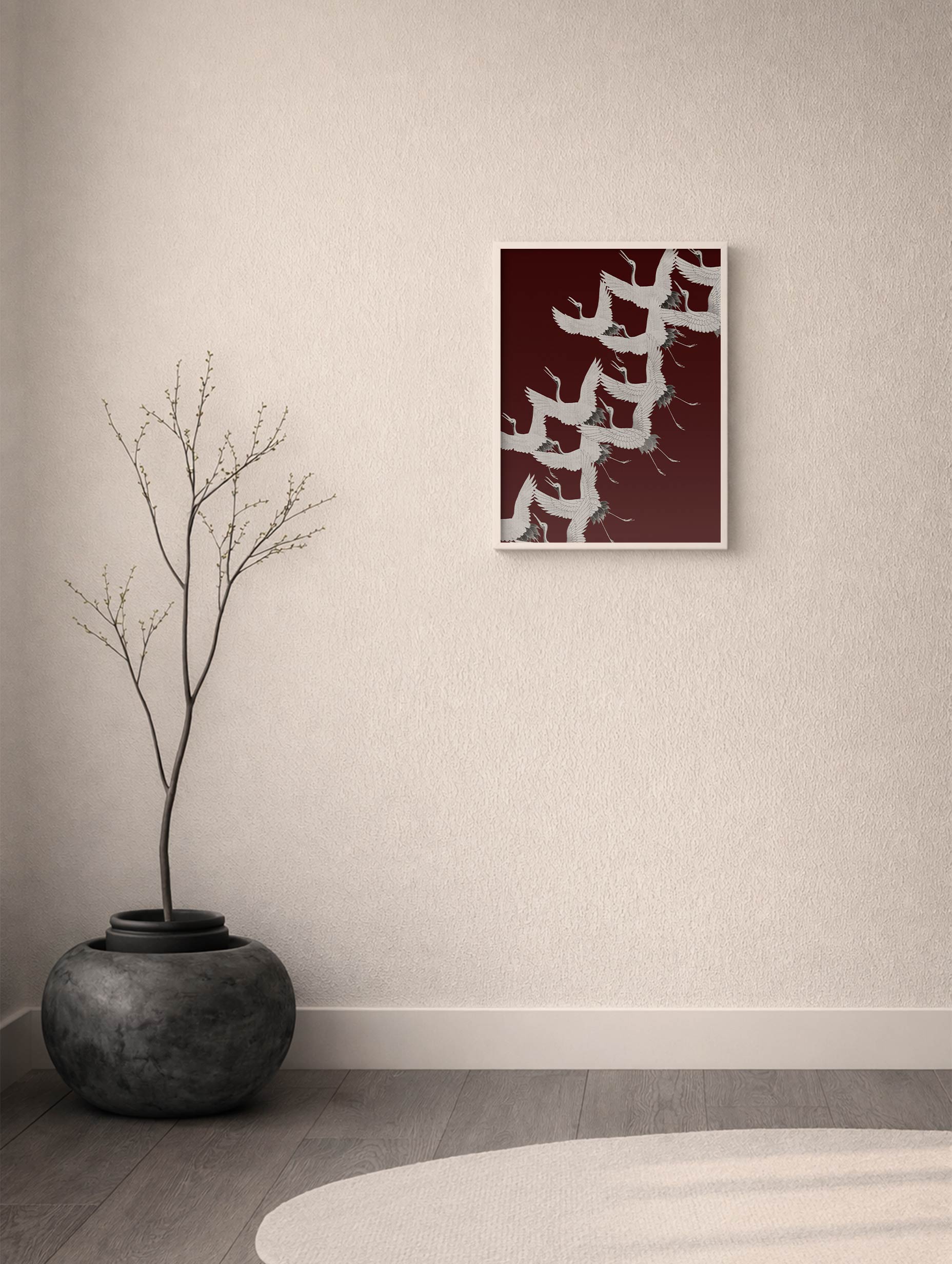 Furisode with a Myriad of Flying Cranes Japanese Art Print