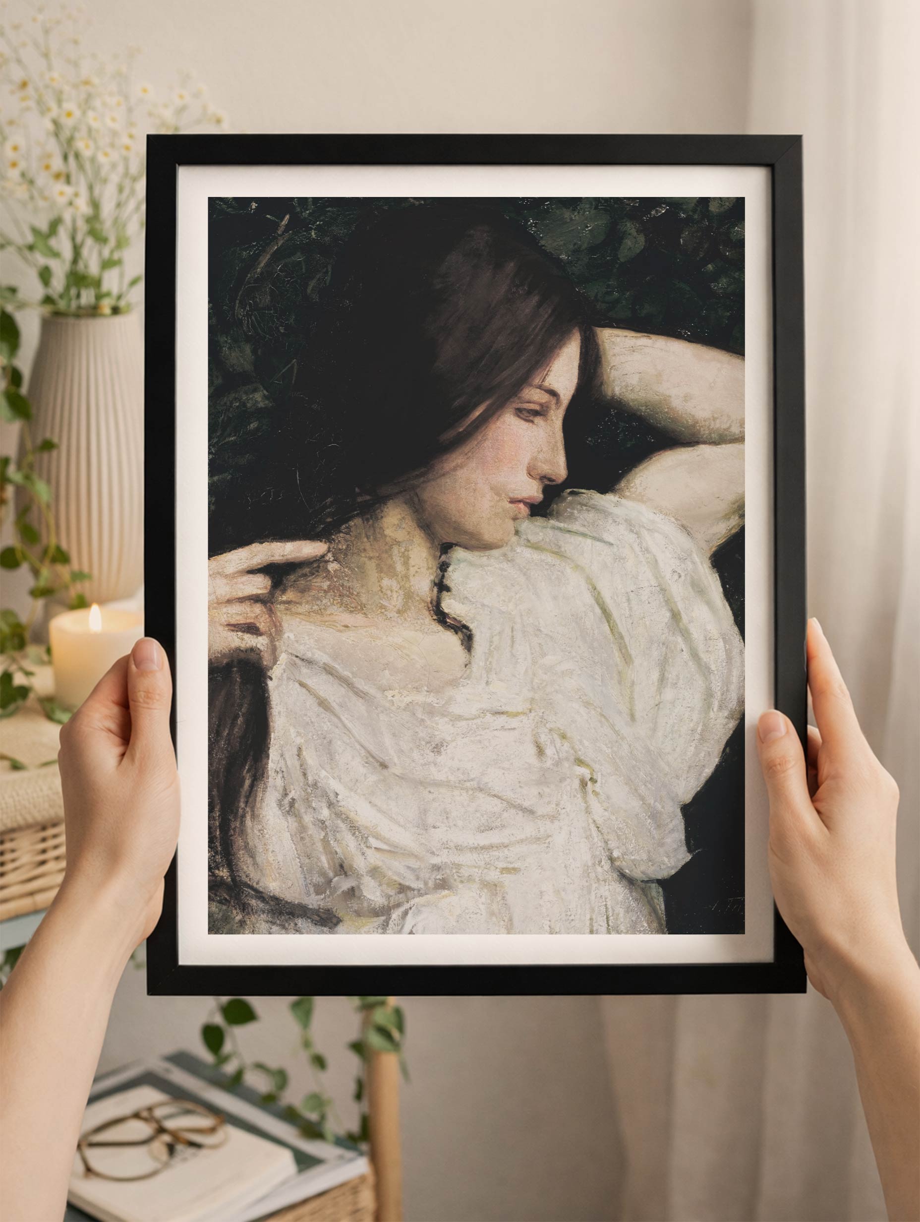 Girl Arranging Her Hair Abbott Handerson Thayer Art Print Mockup
