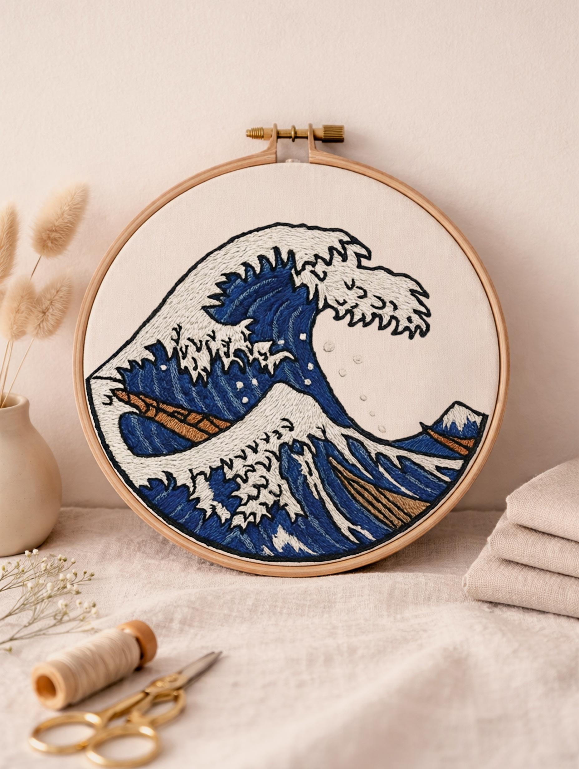 The Great Wave Premium Embroidery Design for Wall Art