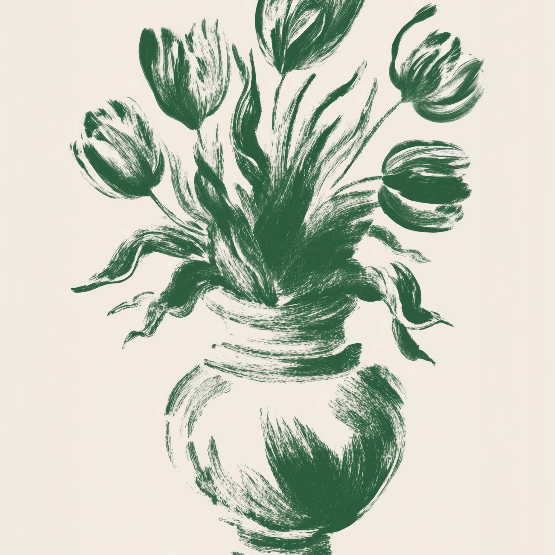 Green Tulips Vase Flower Art Print