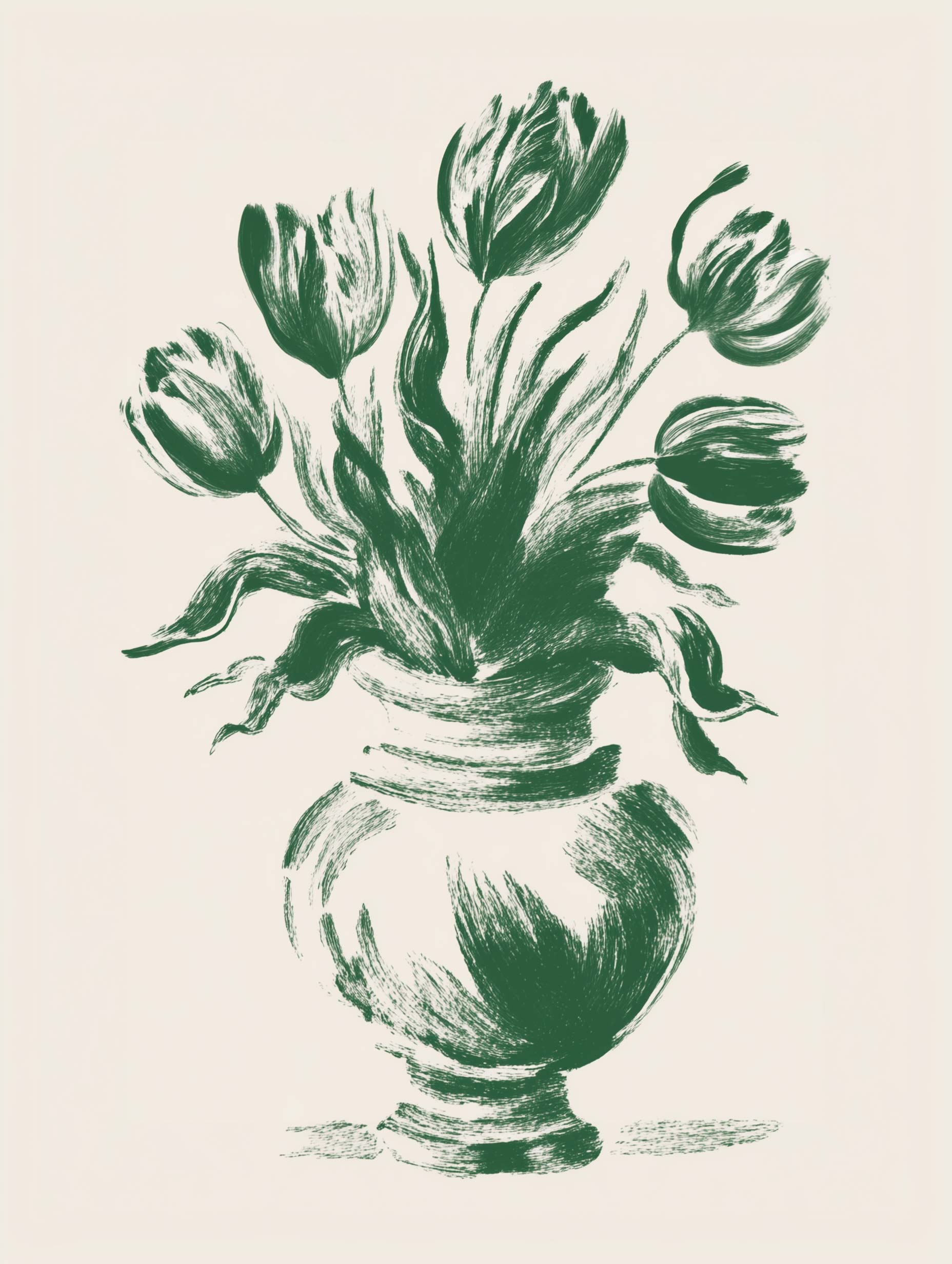 Green Tulips Vase Flower Art Print